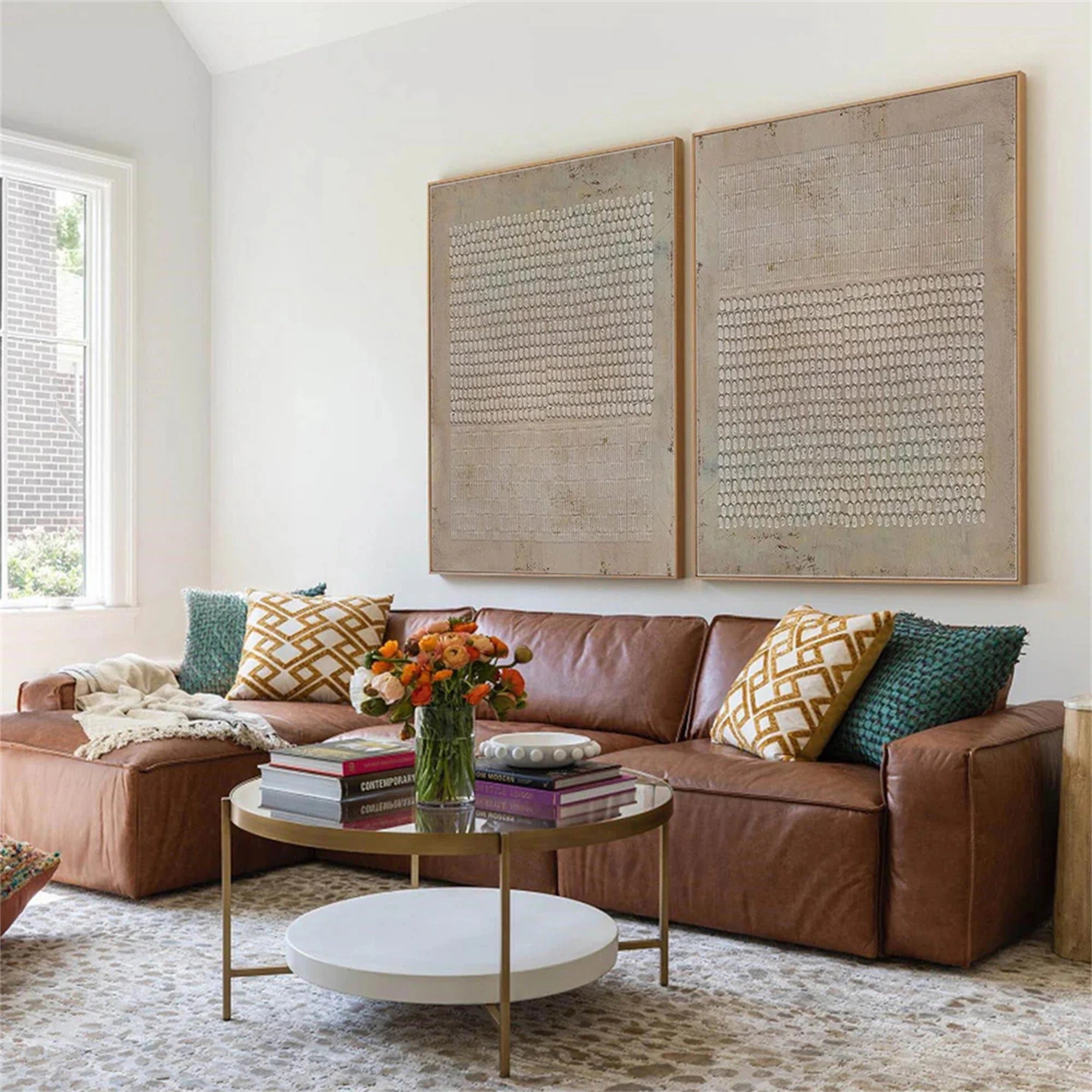 Textured Neutral Diptych | Set of 2 Abstract Pattern Canvas Art #JJ 084