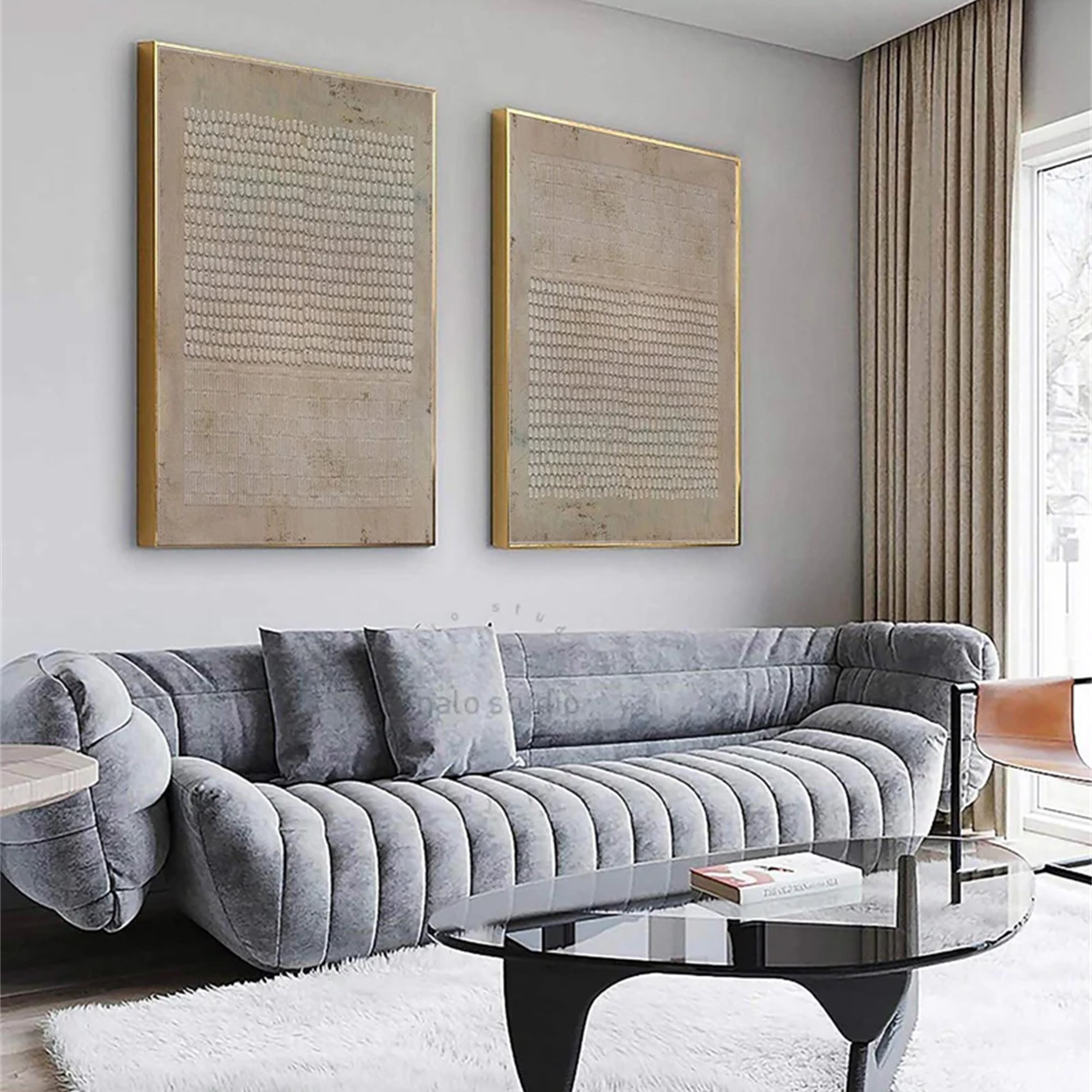 Textured Neutral Diptych | Set of 2 Abstract Pattern Canvas Art #JJ 084