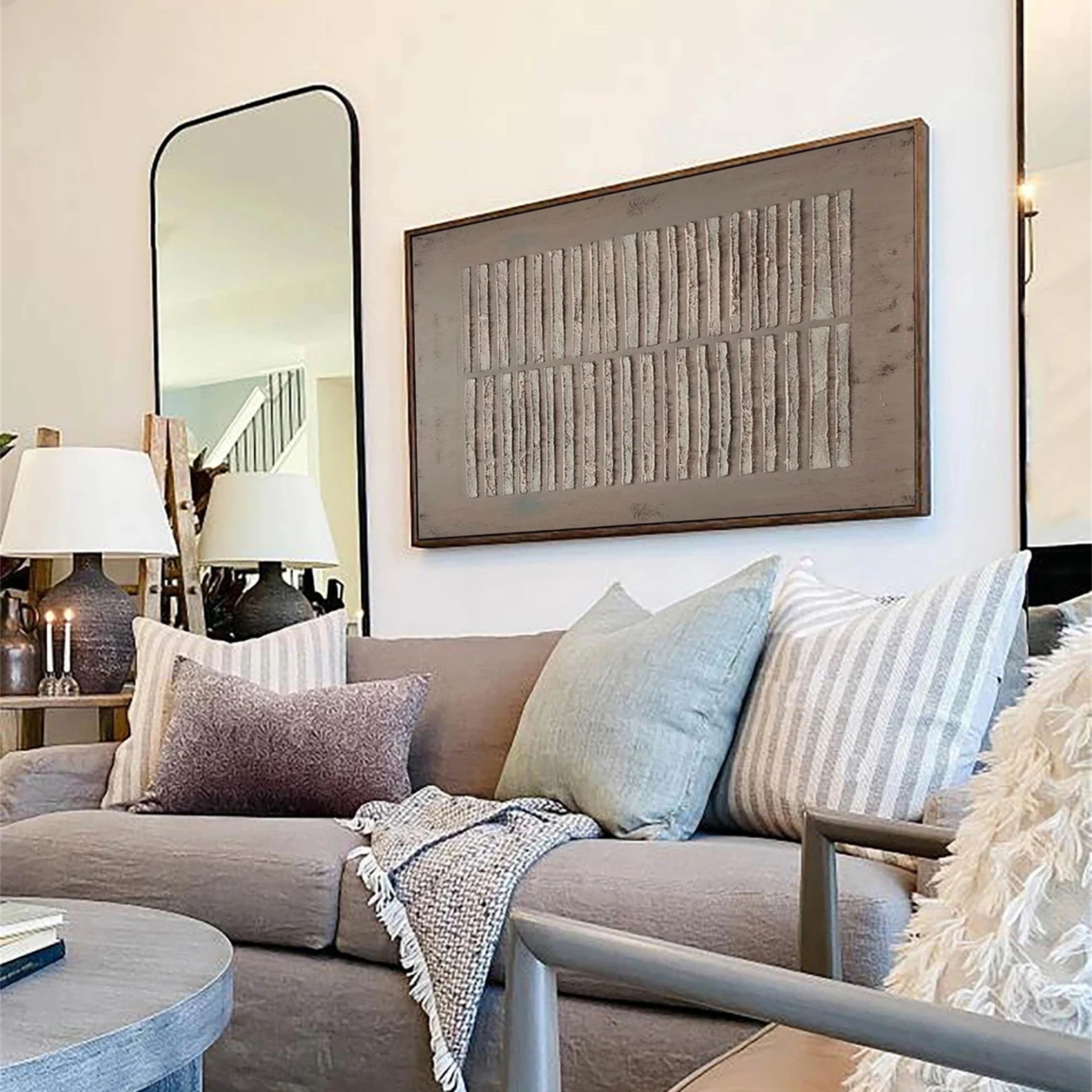 Wabi Sabi Textured Wall Art | Neutral Abstract Stripe Canvas #JJ 081