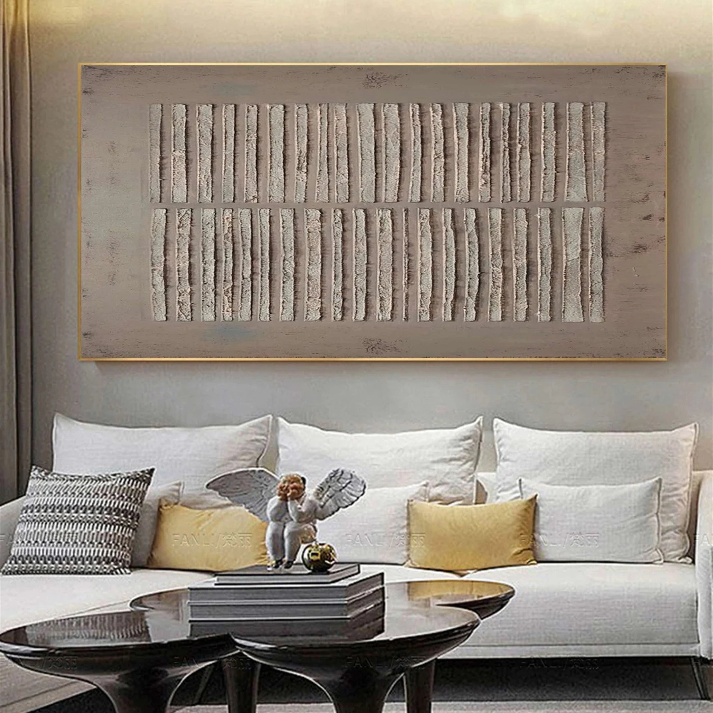 Wabi Sabi Textured Wall Art | Neutral Abstract Stripe Canvas #JJ 081