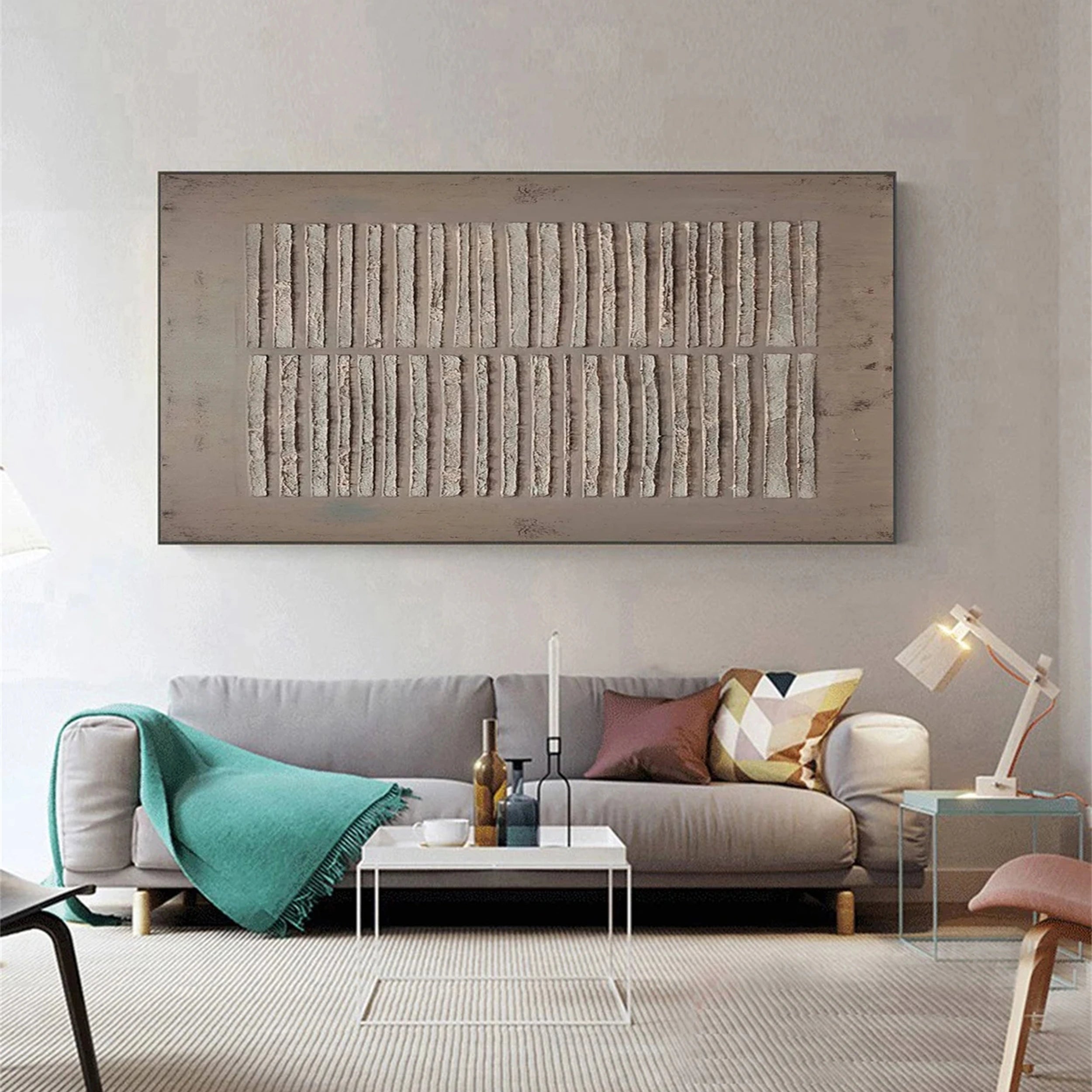Wabi Sabi Textured Wall Art | Neutral Abstract Stripe Canvas #JJ 081