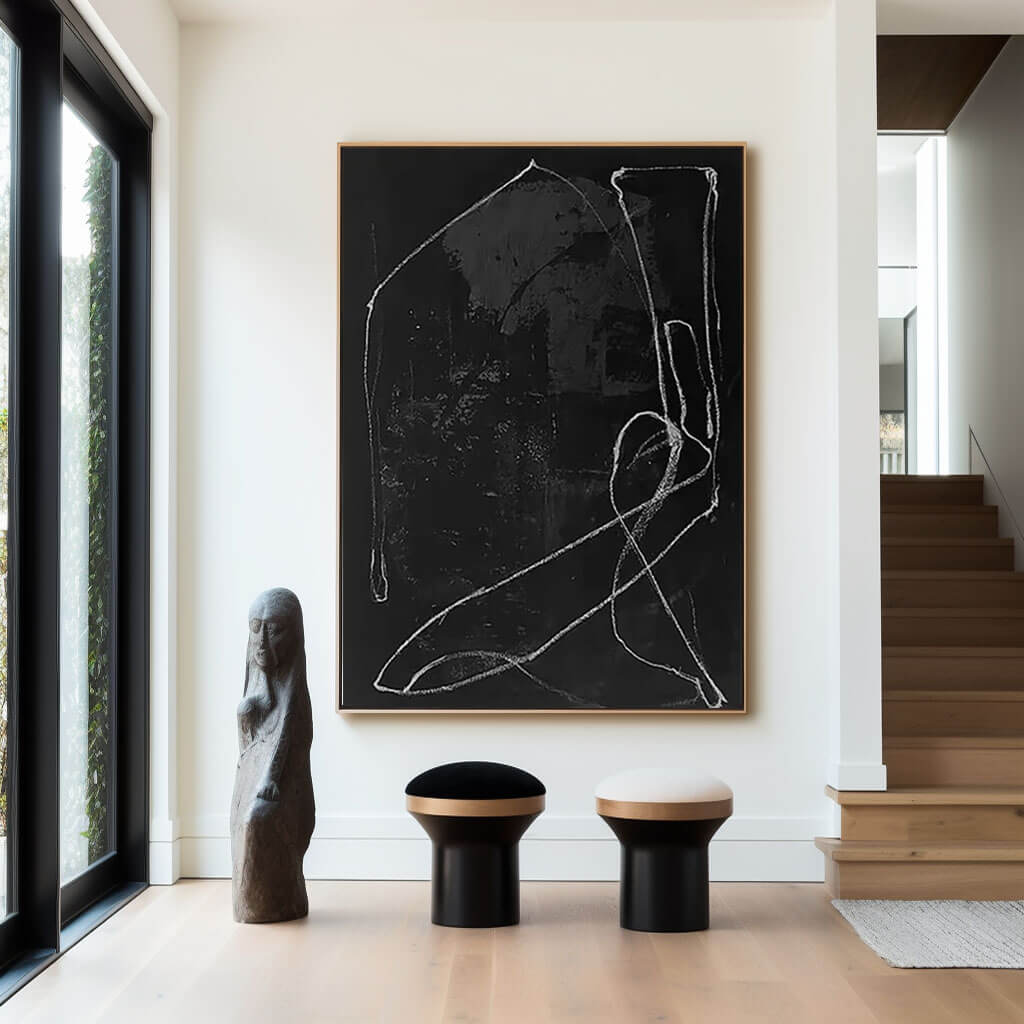 Japandi Style Wall Art | Minimalist Black Line Painting #AA 255