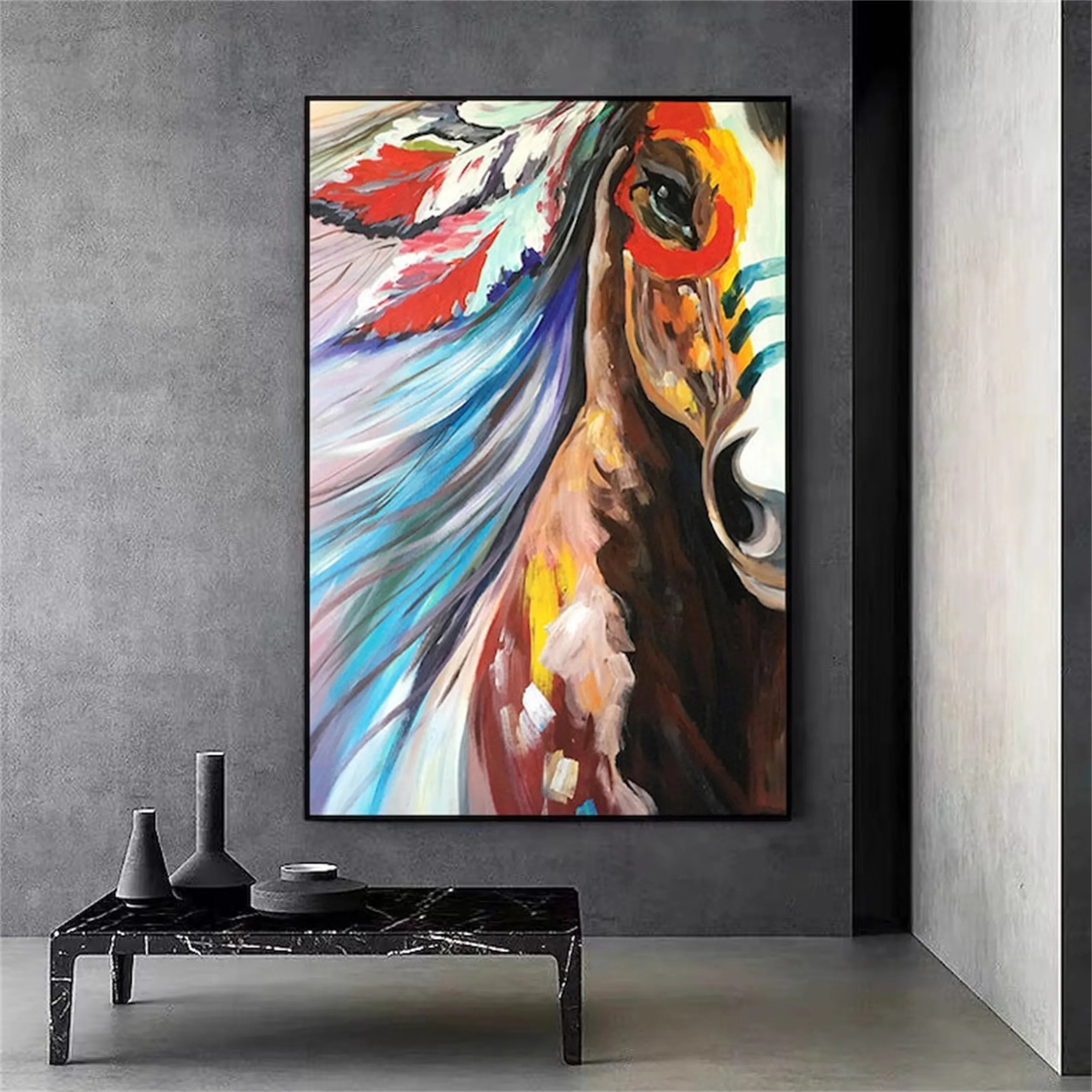 Colorful Abstract Horse Painting | Large Vibrant Equine Wall Art #ZZ 149