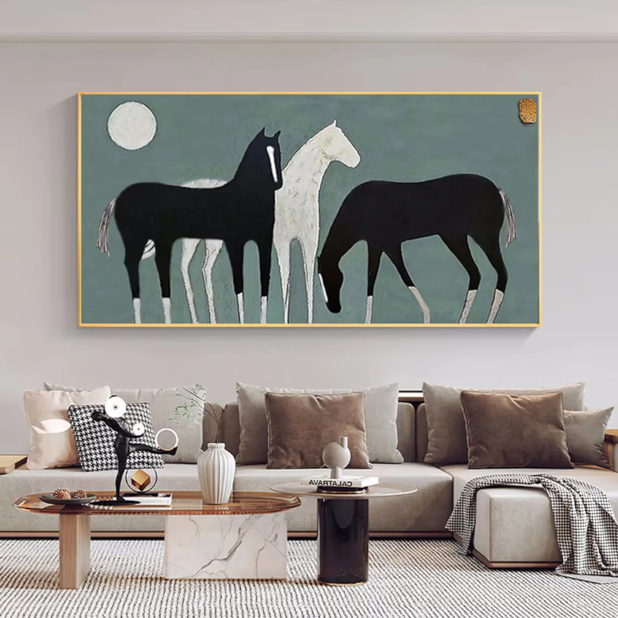 Stylized Three Horses Painting | Large Modern Equine Wall Art #ZZ 151
