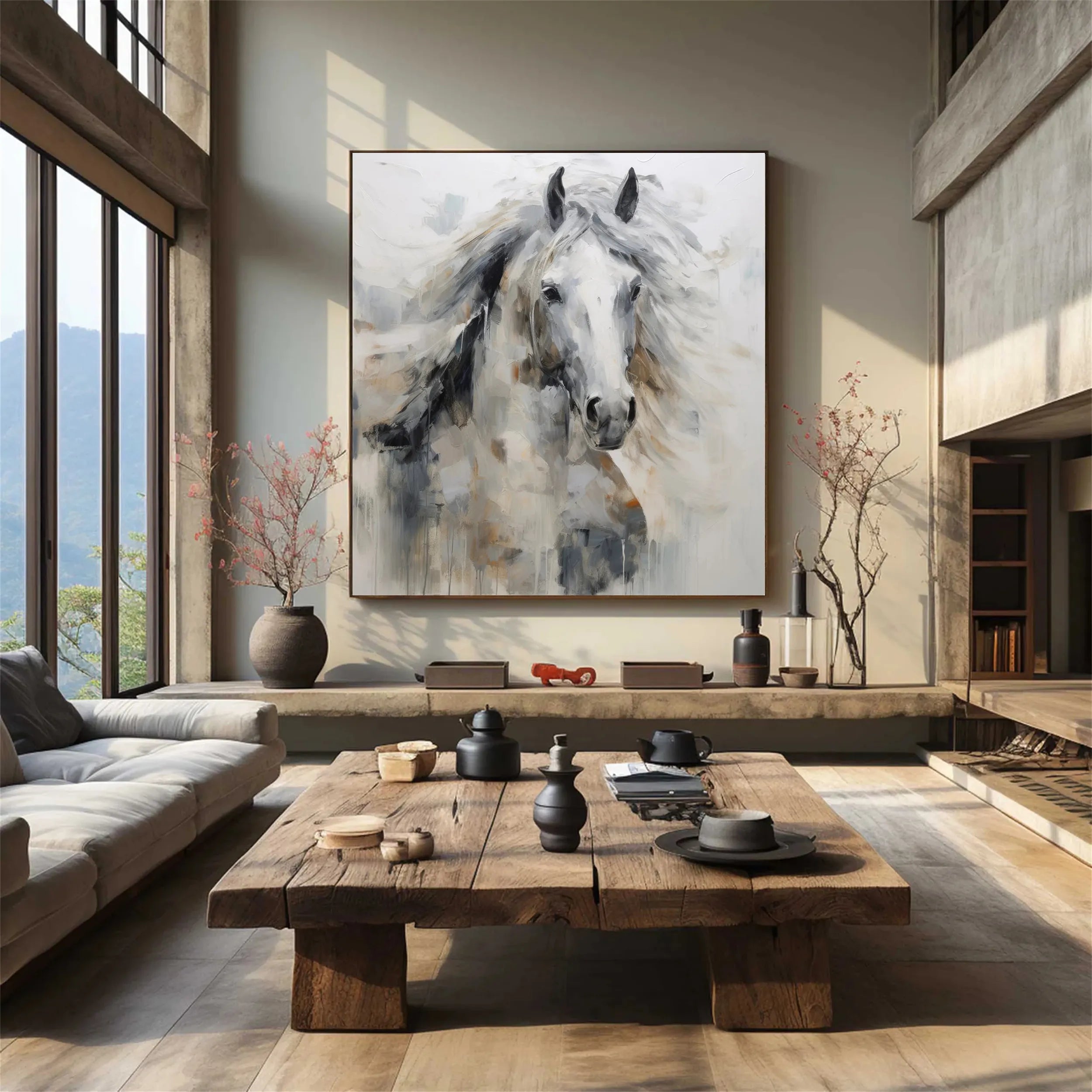 Expressive White Horse Painting | Large Modern Equine Wall Art #ZZ 152