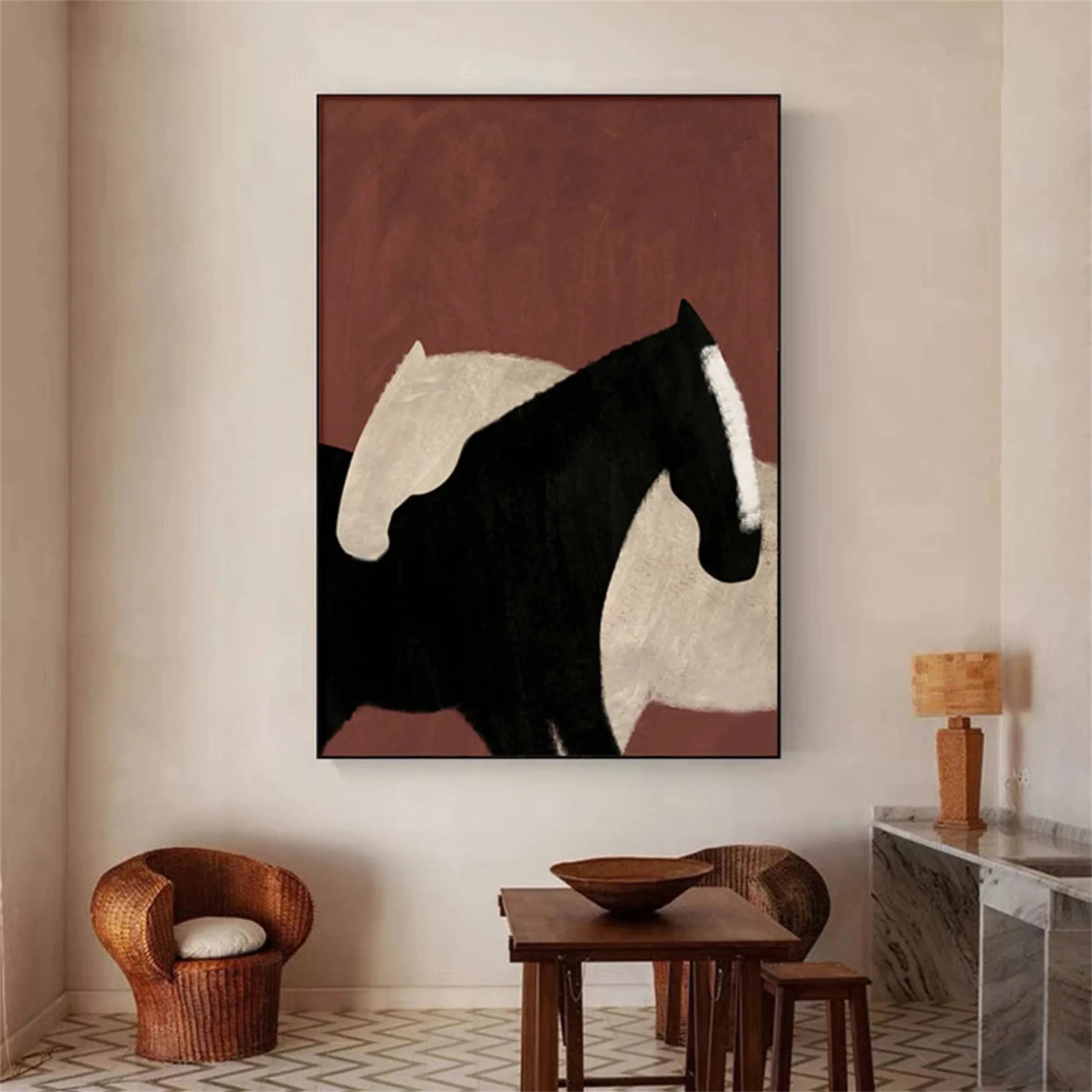 Abstract Animal Wall Decor: Minimal Horse Canvas Art #ZZ 153