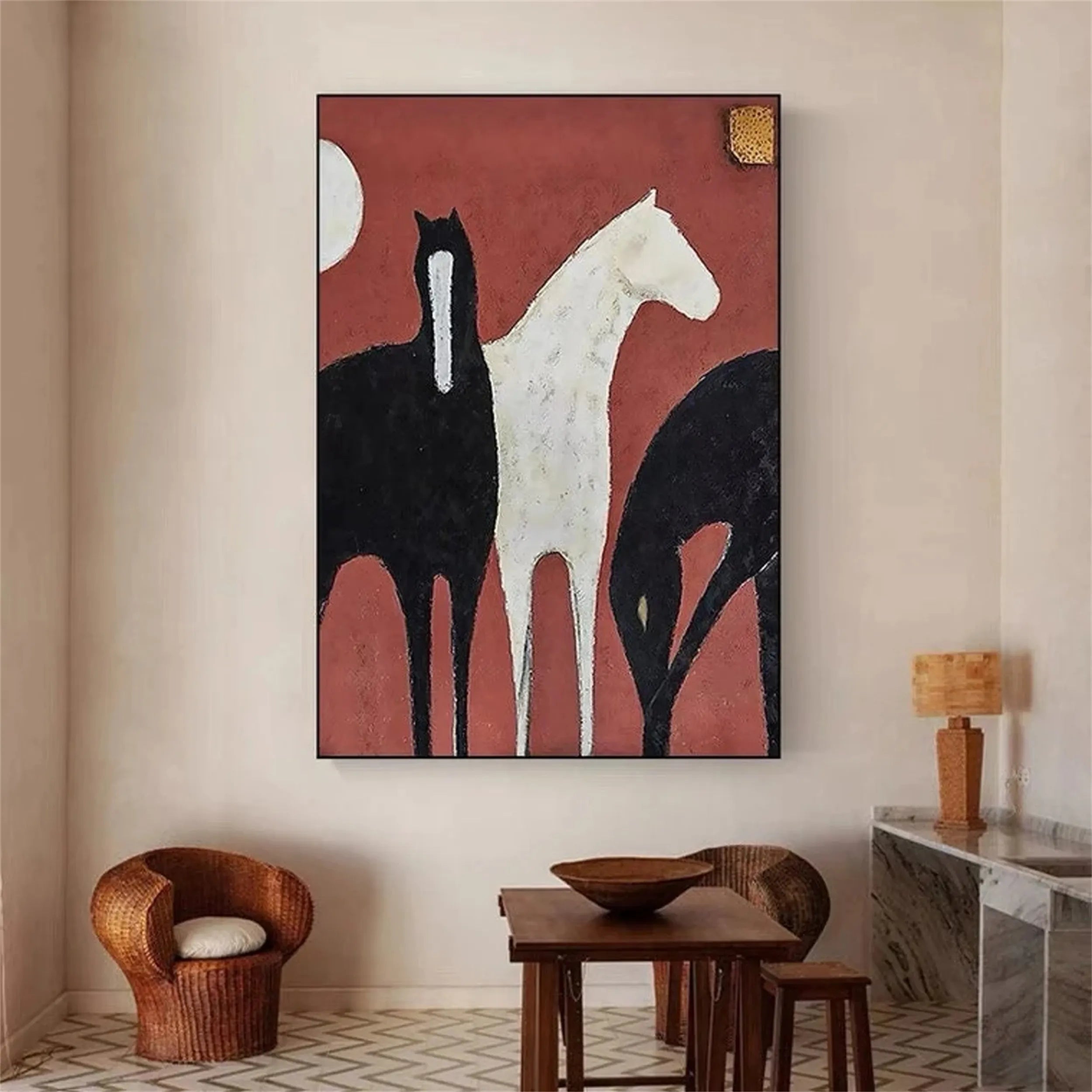 Large Contemporary Wall Art | Vertical Abstract Horse Painting Decor #ZZ 155