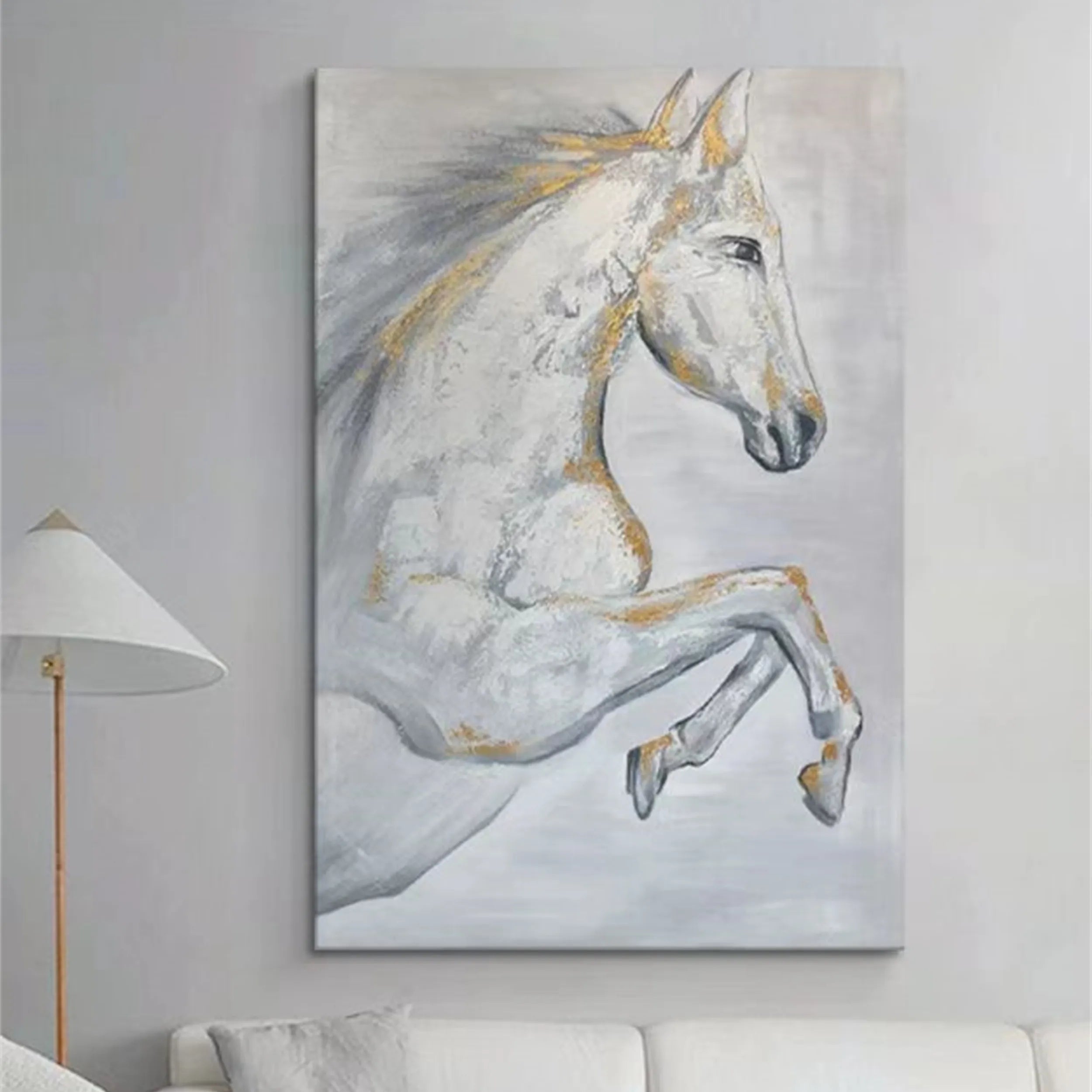 Contemporary Animal Art - White Horse Wall Art for Room Decor #ZZ 154