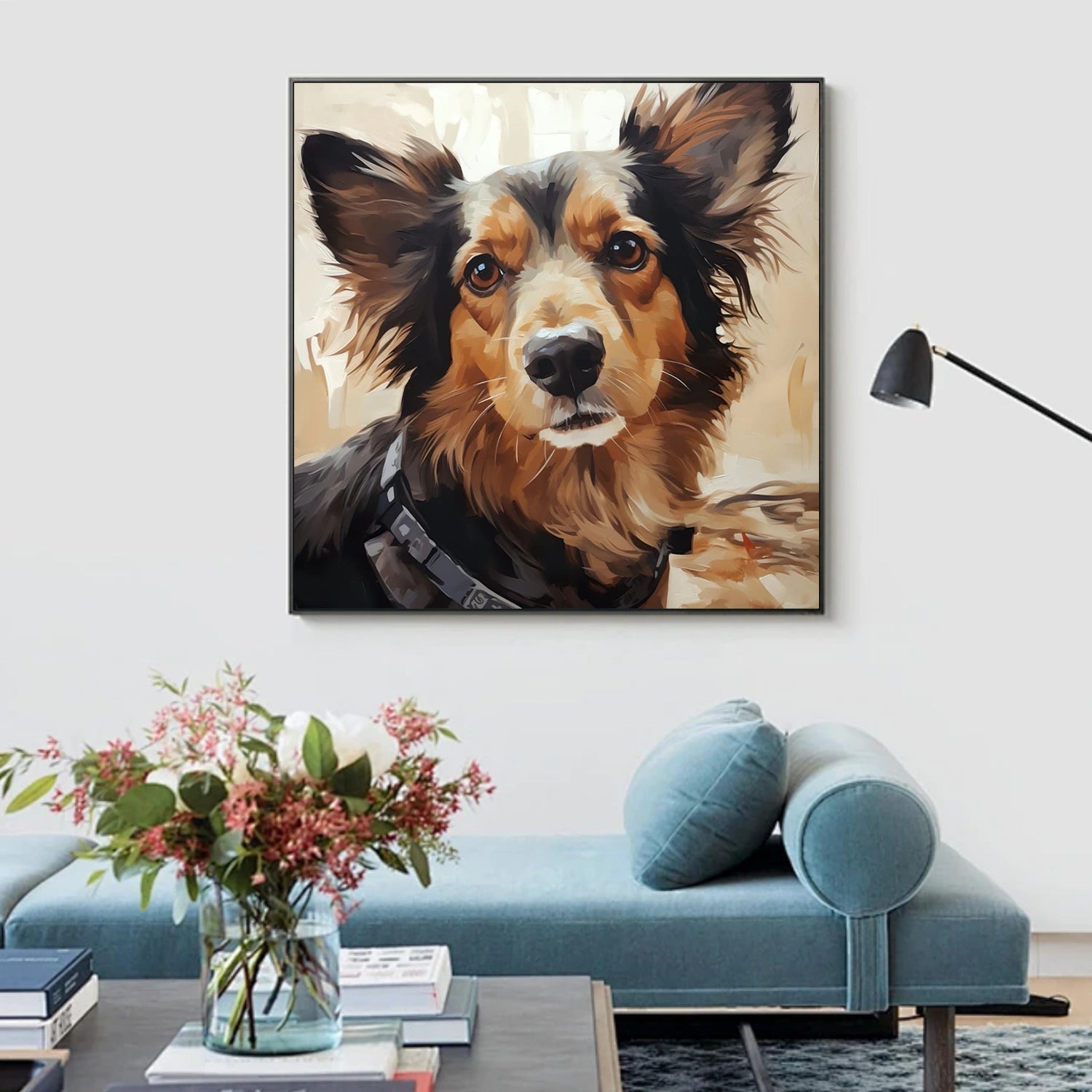 Border Collie Portrait Wall Art | Square Contemporary Dog Painting #ZZ 168