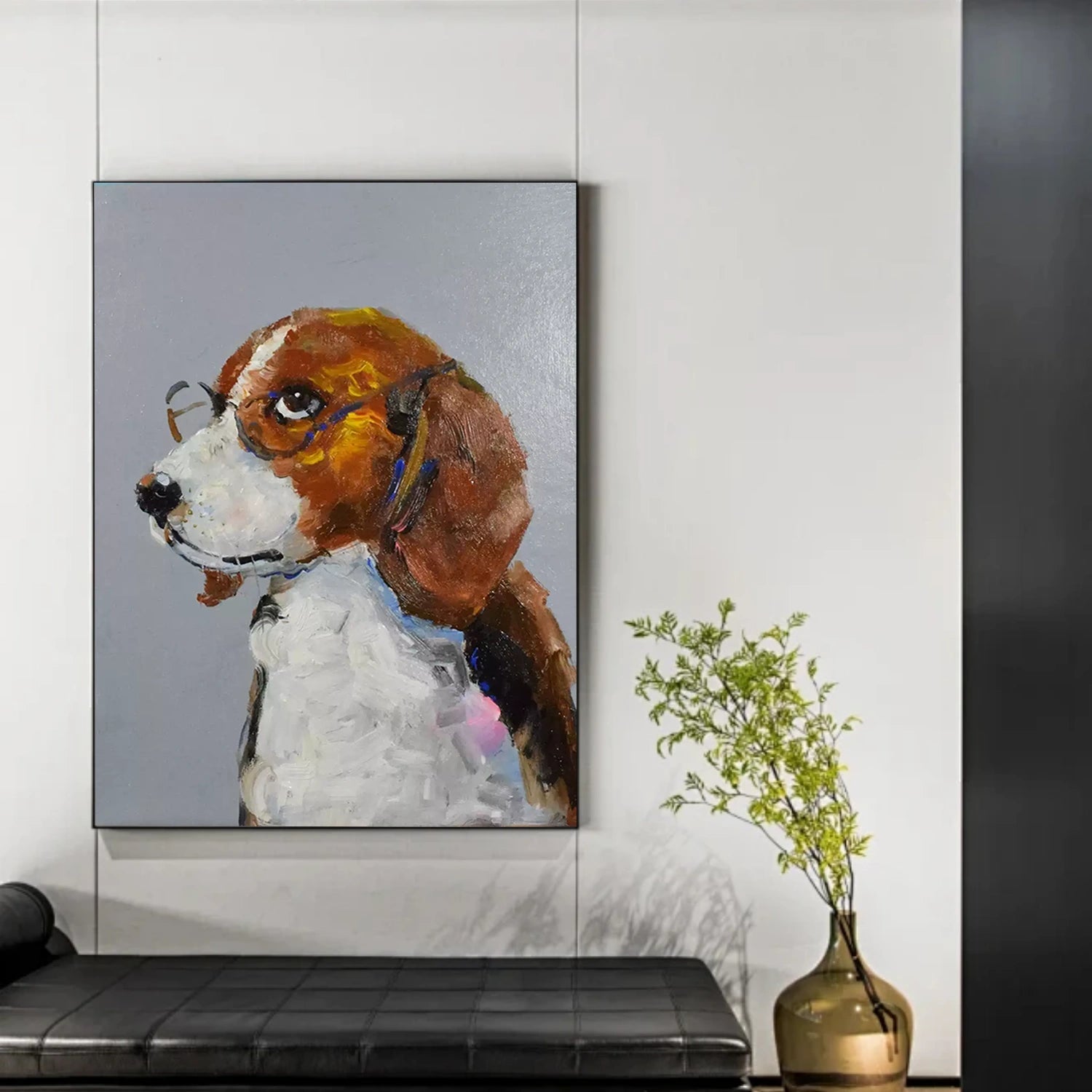 Oversized Wall Art | Textured Painting Dog with Glasses Beagle Decor #ZZ 166