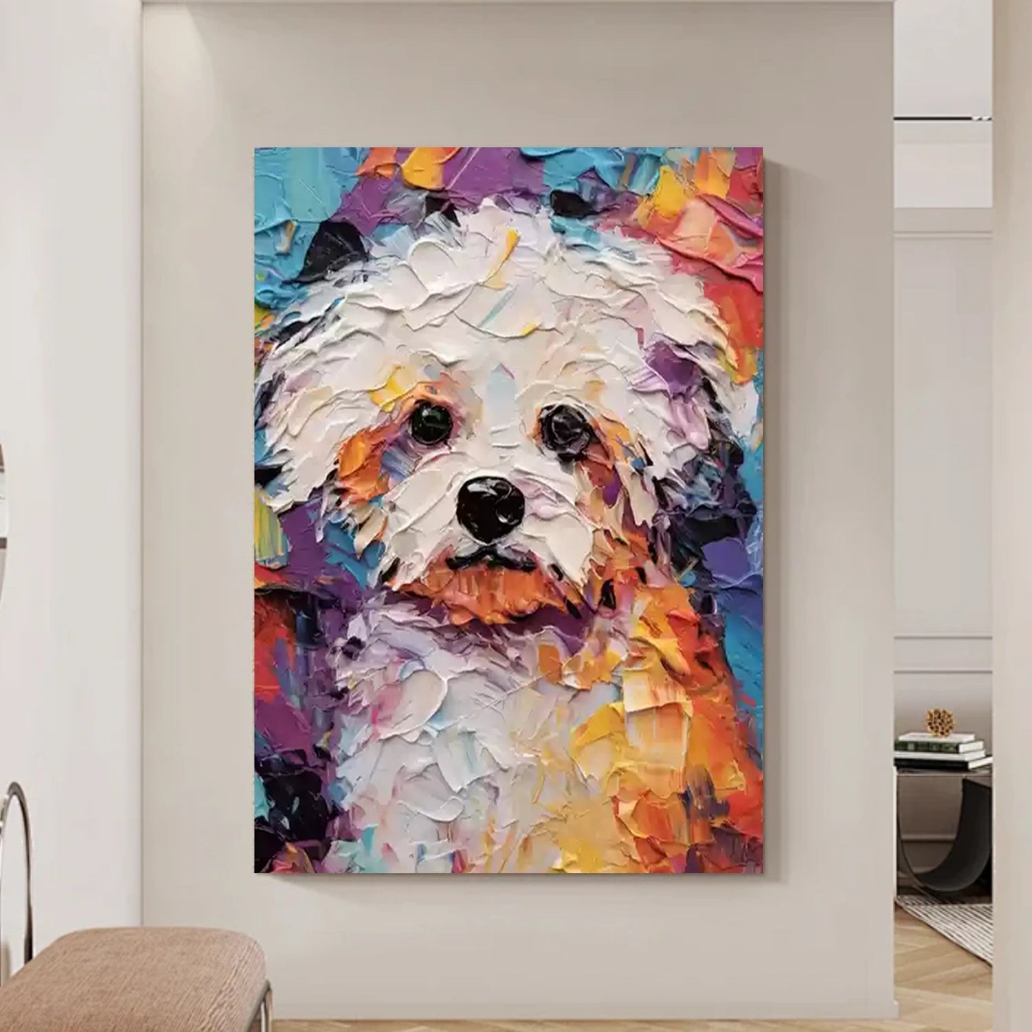 Colorful Dog Wall Art | Large Textured Pet Canvas Painting #ZZ 158