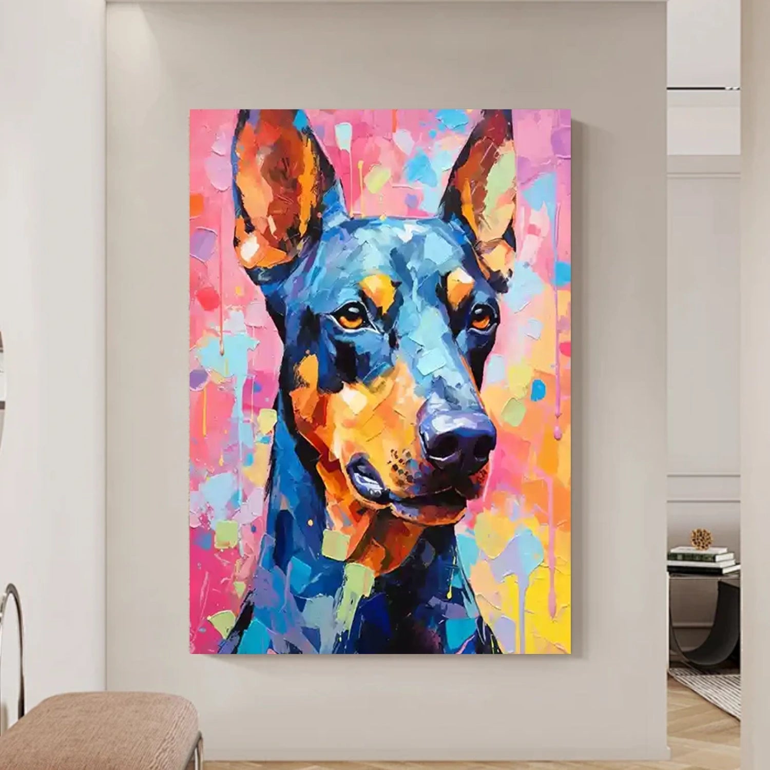 Colorful Doberman Wall Art | Large Textured Dog Painting Canvas #ZZ 165