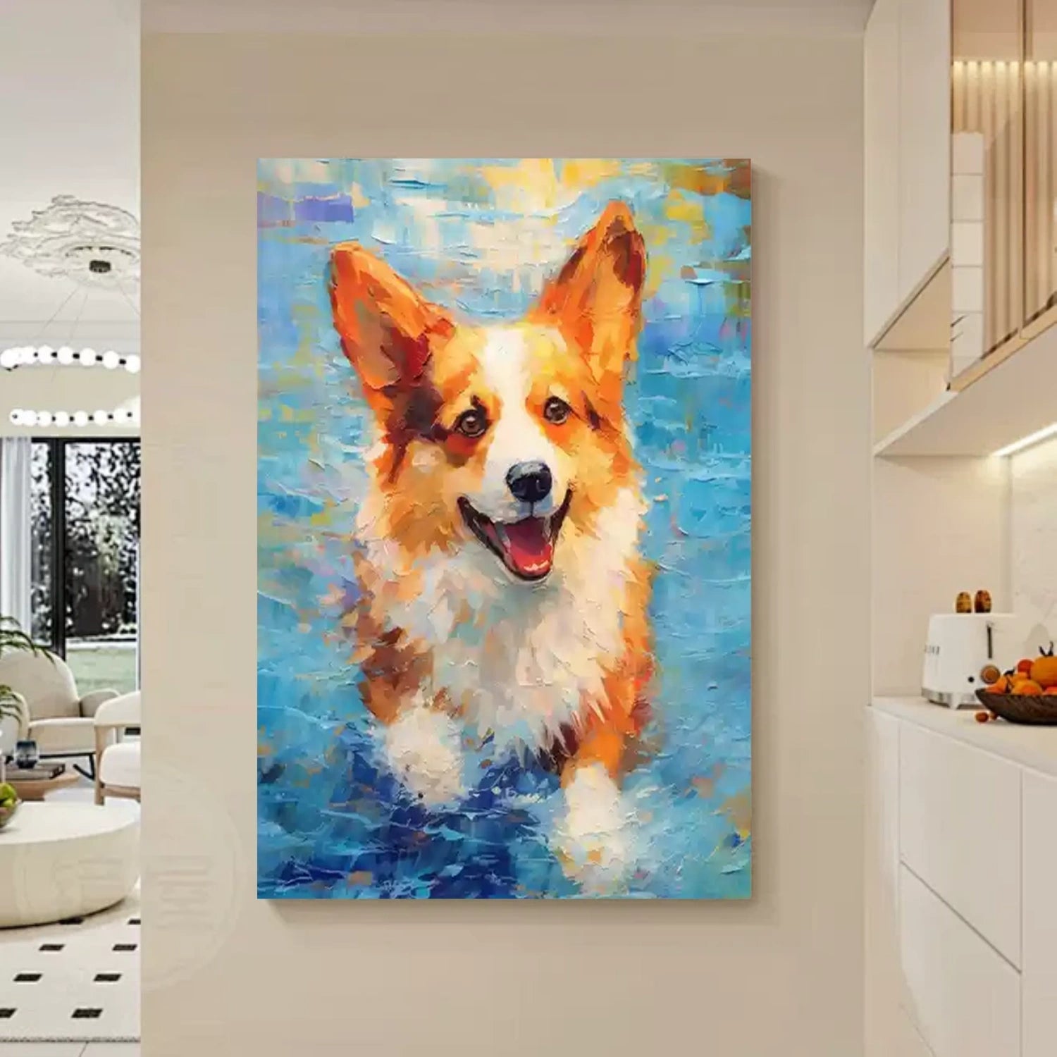 Abstract Corgi Dog Art | Colorful Textured Canvas Wall Painting #ZZ 164