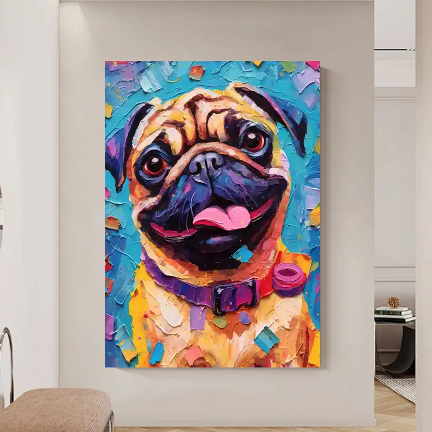 Colorful Pug Wall Art | Large Textured Dog Painting Canvas #ZZ 162