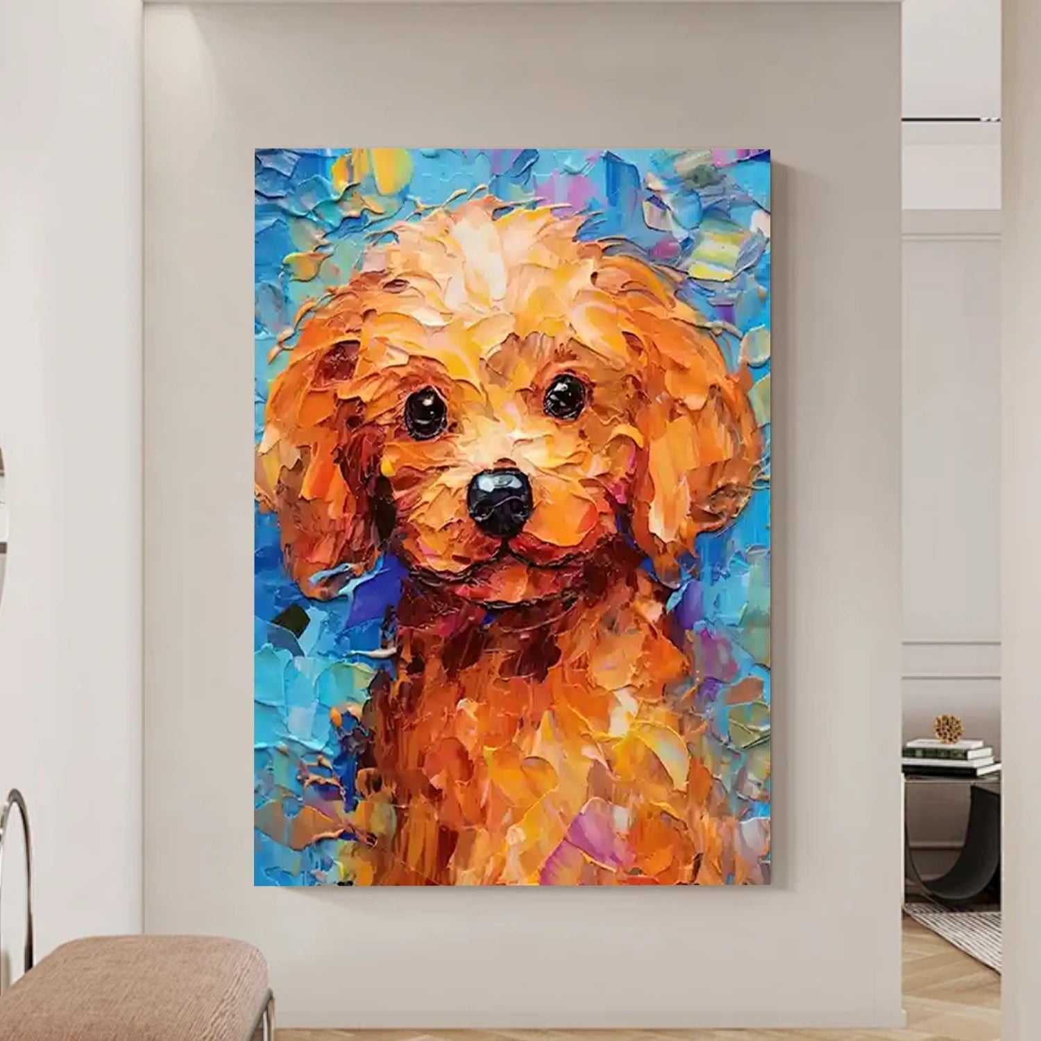 Abstract Pet Portrait | Colorful Textured Dog Canvas Wall Art #ZZ 161