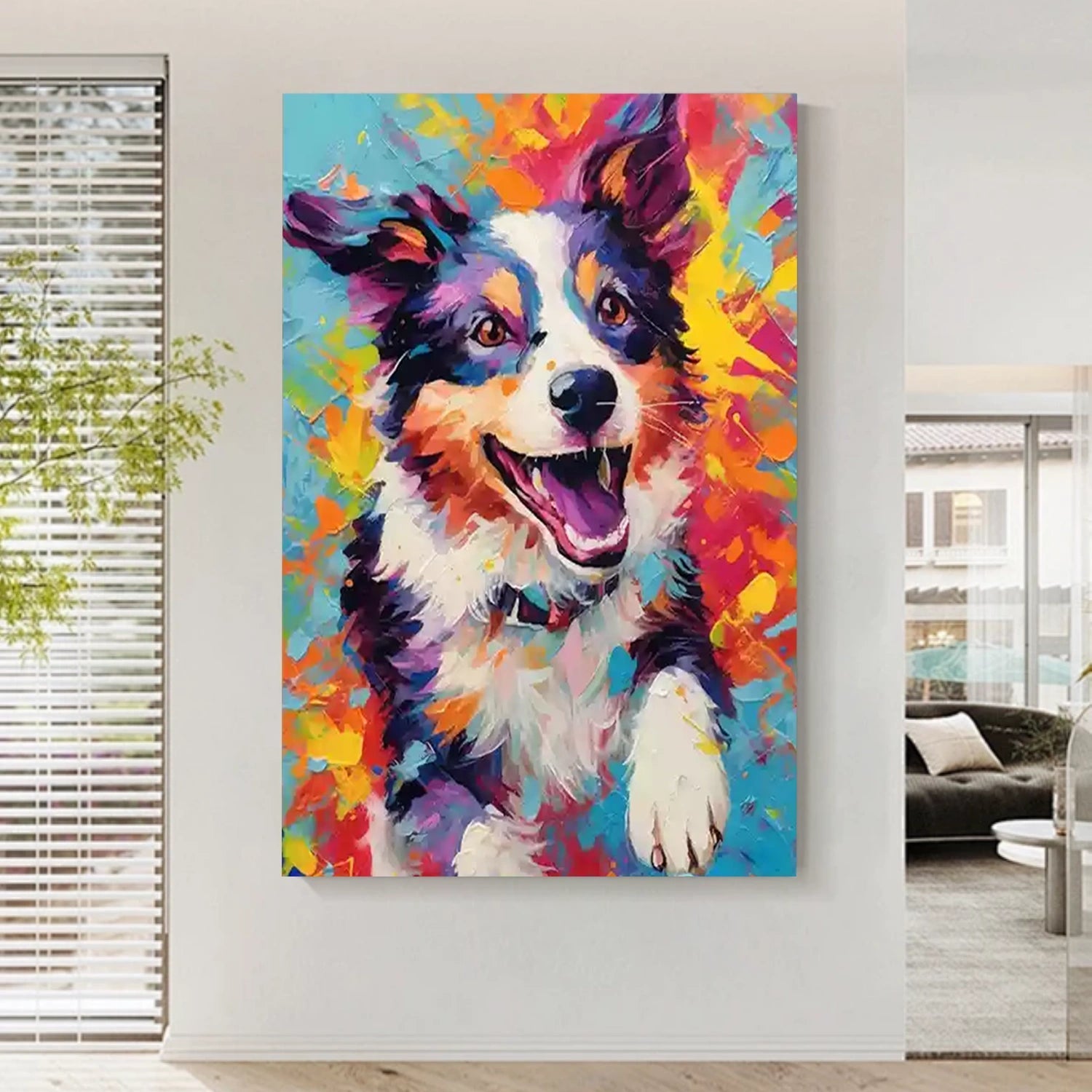 Vibrant Animal Painting | Large Colorful Dog Canvas Wall Art Decor #ZZ 160