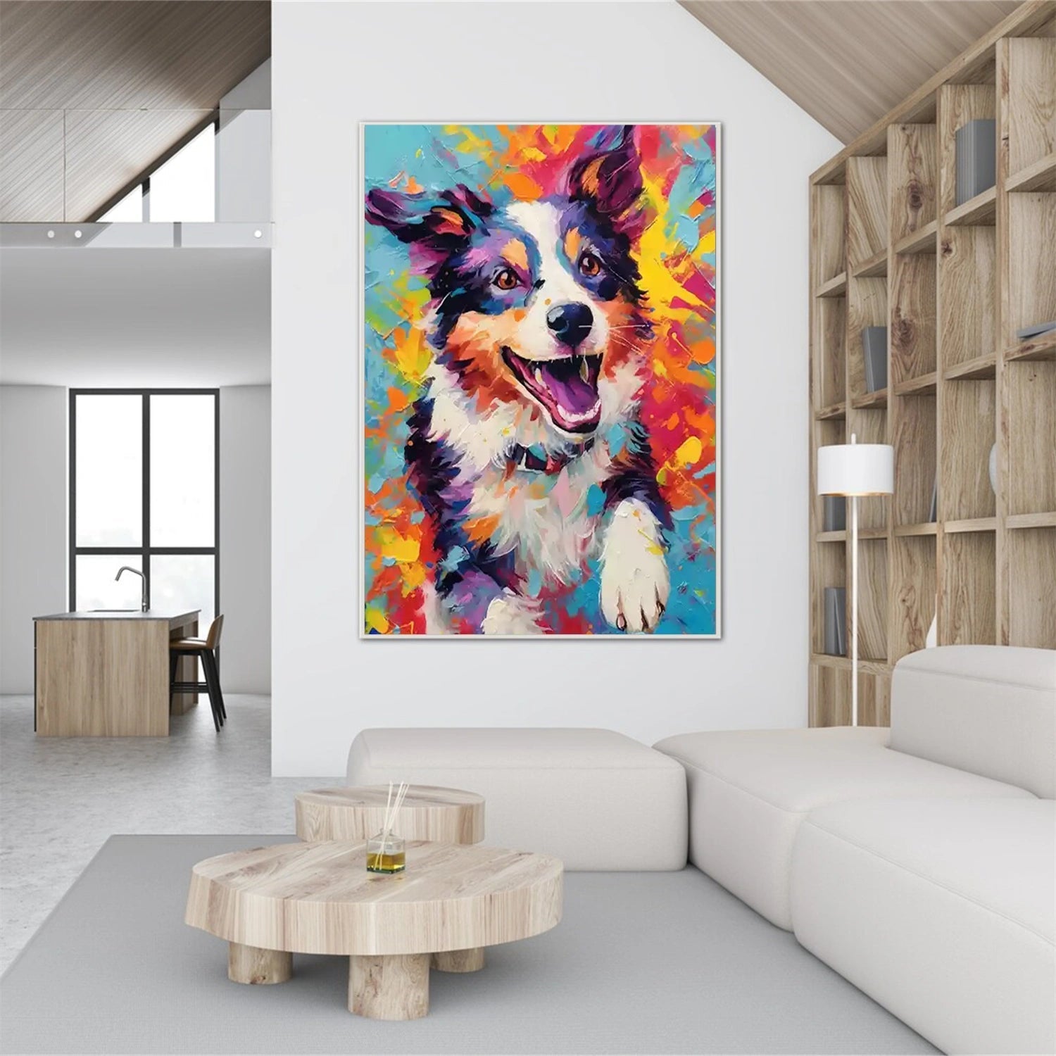 Vibrant Animal Painting | Large Colorful Dog Canvas Wall Art Decor #ZZ 160