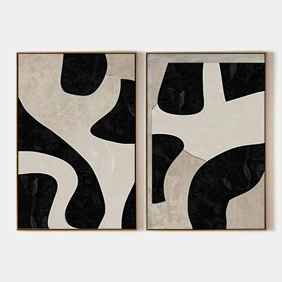 Black and Beige Abstract Wall Art Set of 2 #ZZ 234