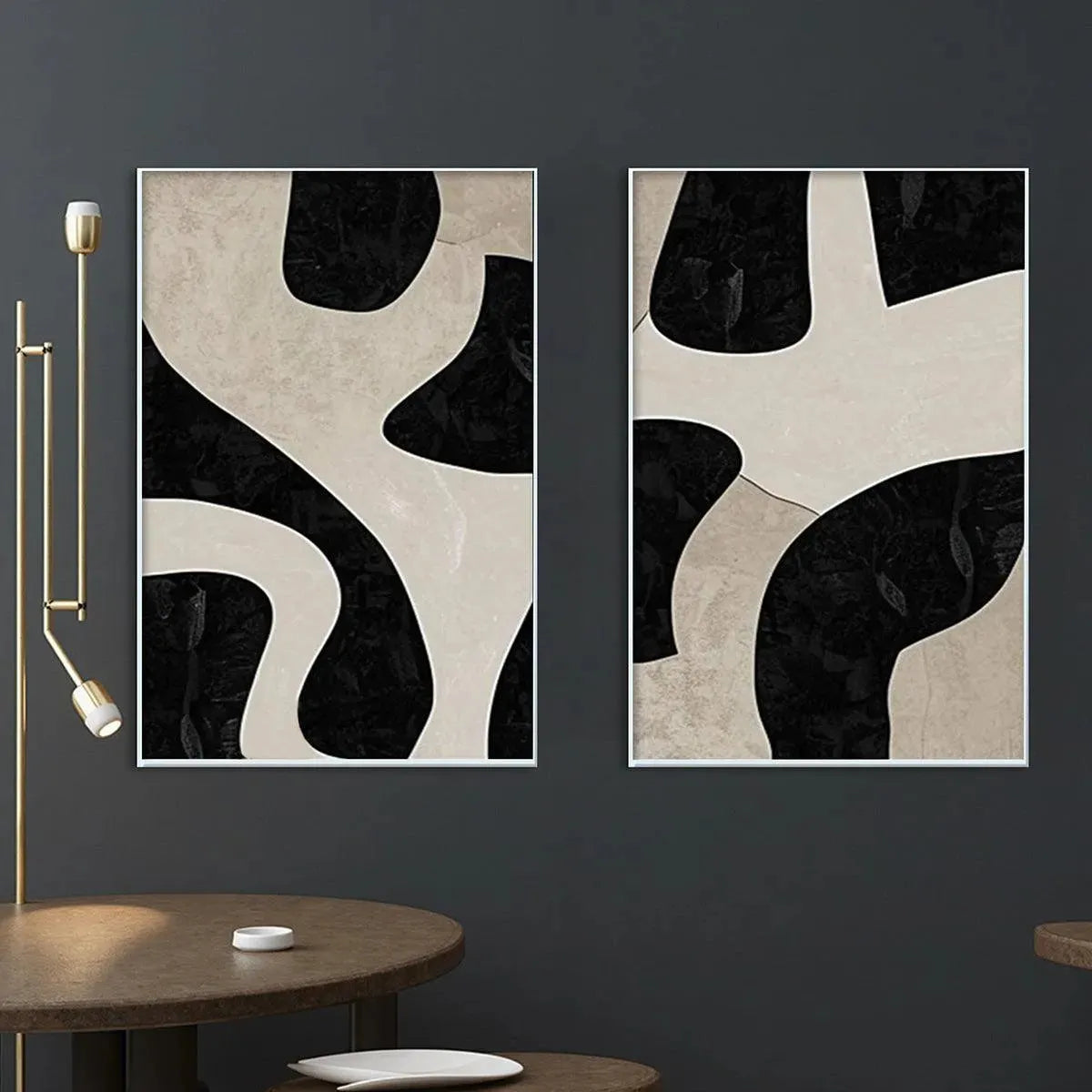 Black and Beige Abstract Wall Art Set of 2 #ZZ 234