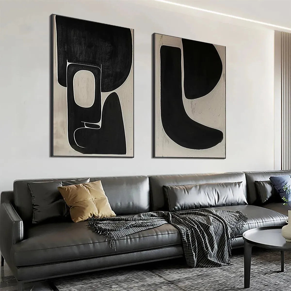 Mid-Century Modern Inspired Art | Large Black & Beige Art #AA 189