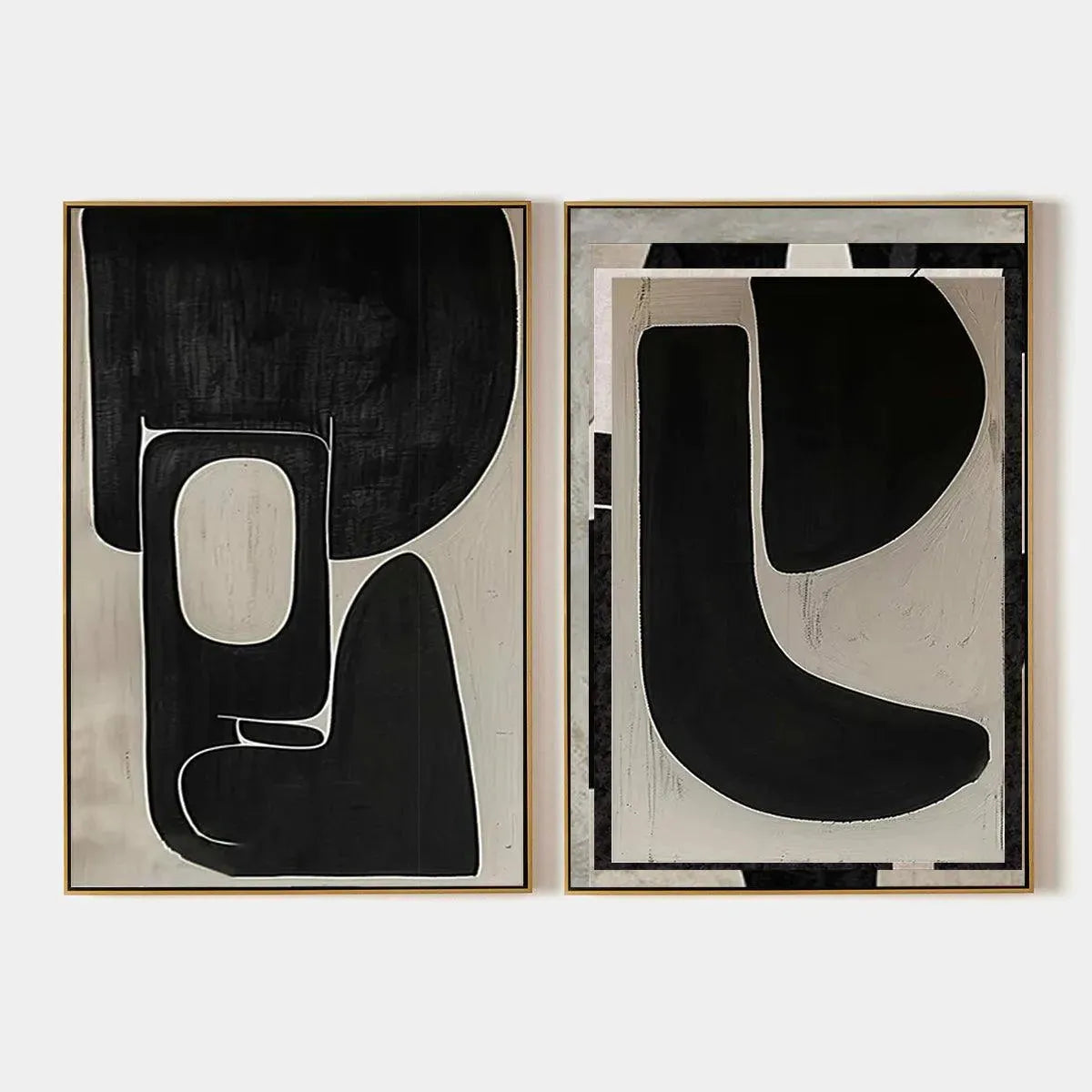 Mid-Century Modern Inspired Art | Large Black & Beige Art #AA 189