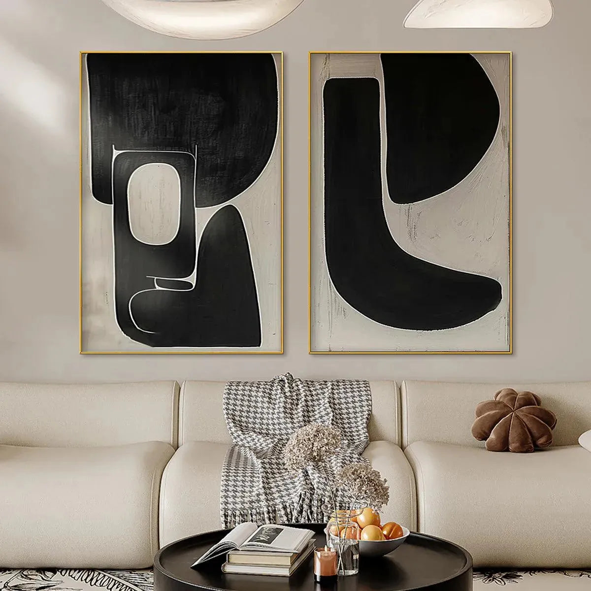 Mid-Century Modern Inspired Art | Large Black & Beige Art #AA 189
