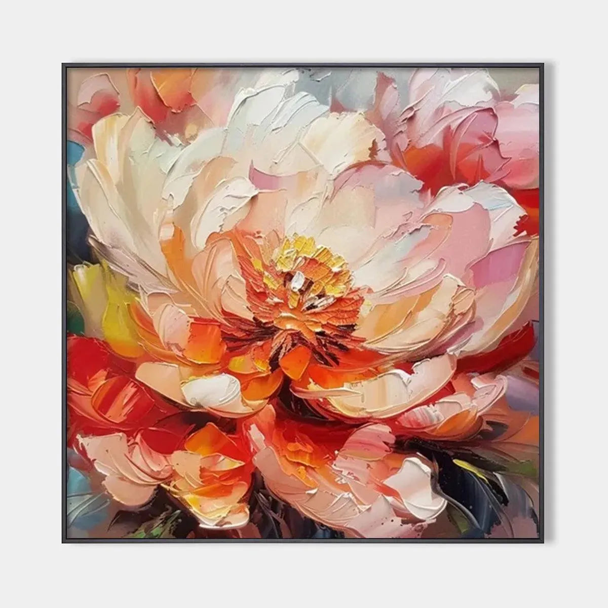 Textured 3D Peony Painting | Colorful Impasto Floral Art #AA 193