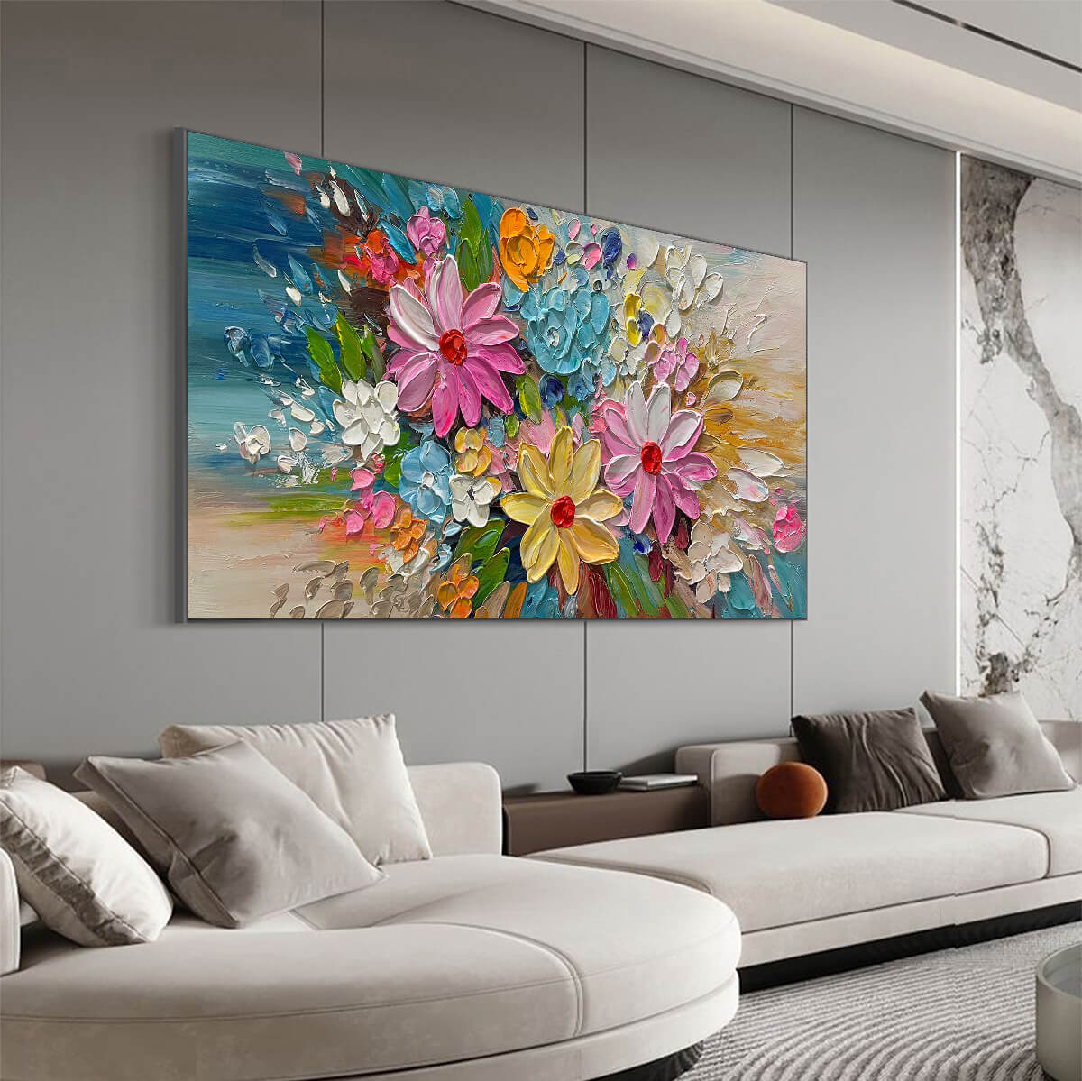 Abstract Daisy & Cosmos Painting | Colorful 3D Floral Art #AA 194