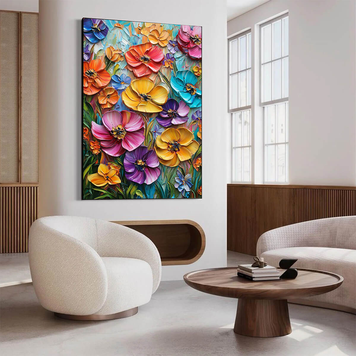 Rainbow Wildflower Meadow Art | Colorful Vertical Painting #AA 196