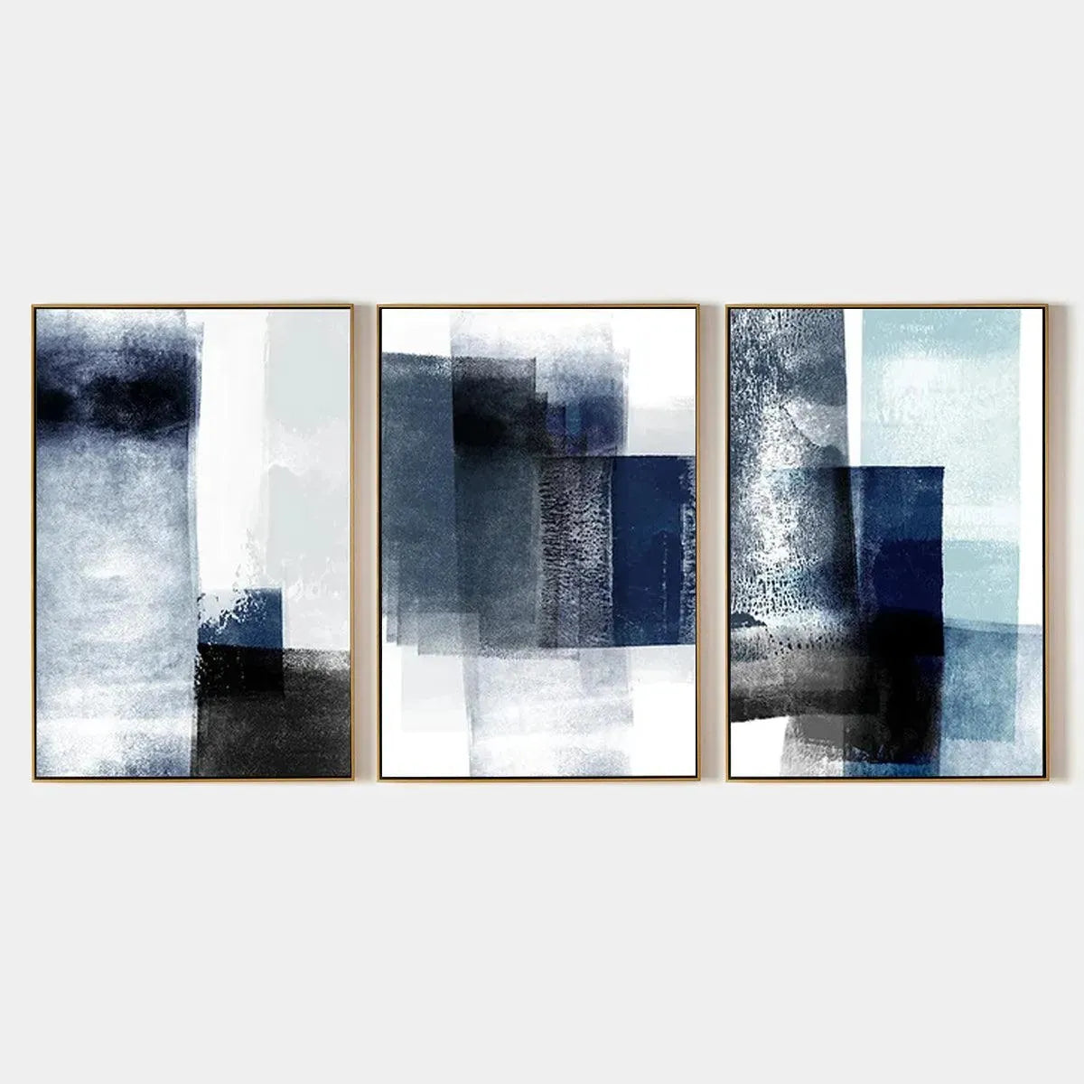 Blue & Black Abstract Triptych | Set of 3 Wall Art #AA 201