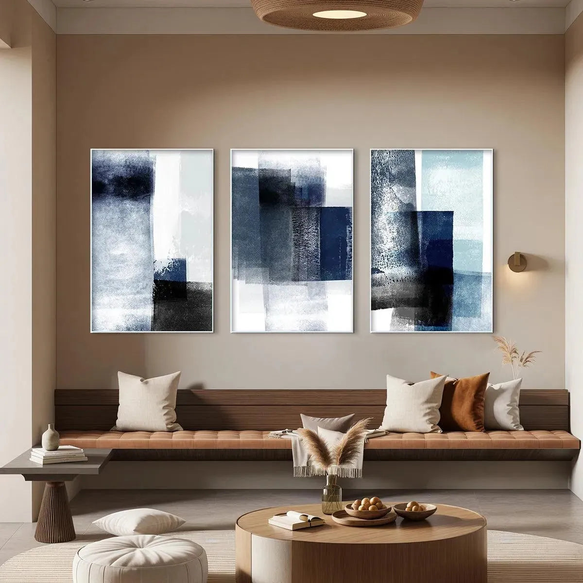 Blue & Black Abstract Triptych | Set of 3 Wall Art #AA 201