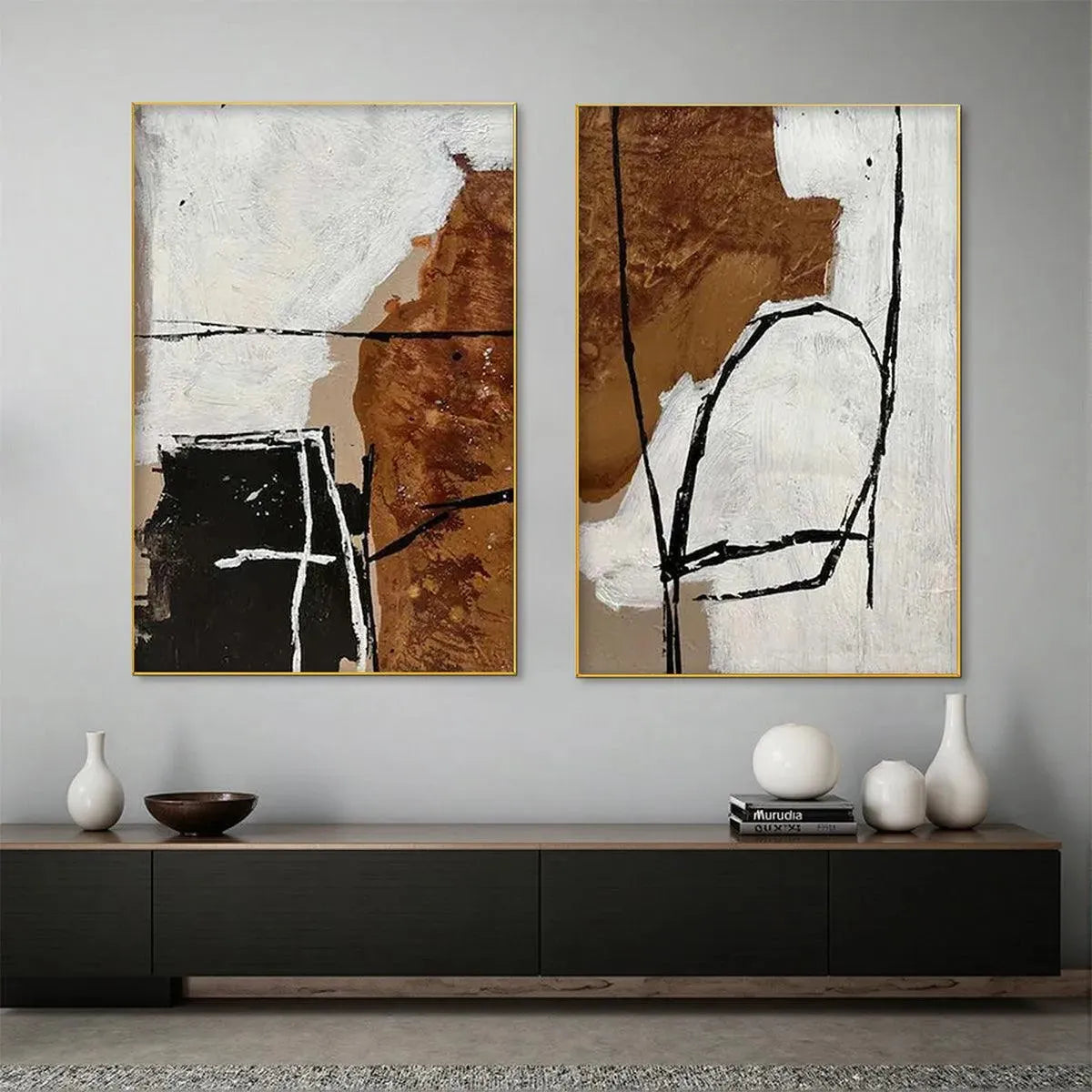 Earth Tone Abstract Art | Black, White & Brown Decor #AA 306