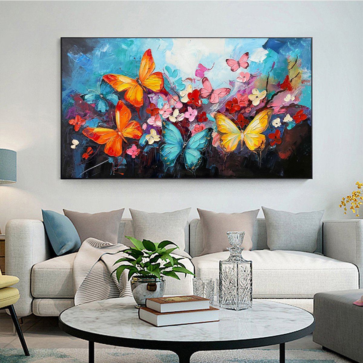 Colorful Butterfly Painting | Large Floral Impasto Wall Art #ZZ 244