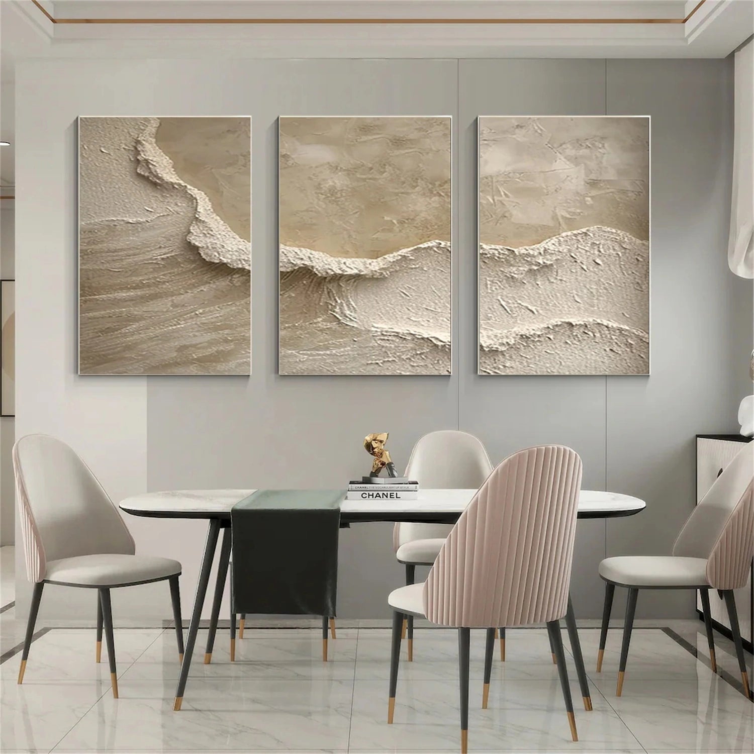Large Minimalist Textured Wall Art | 3 Piece Neutral Abstract Triptych #ZZ 123