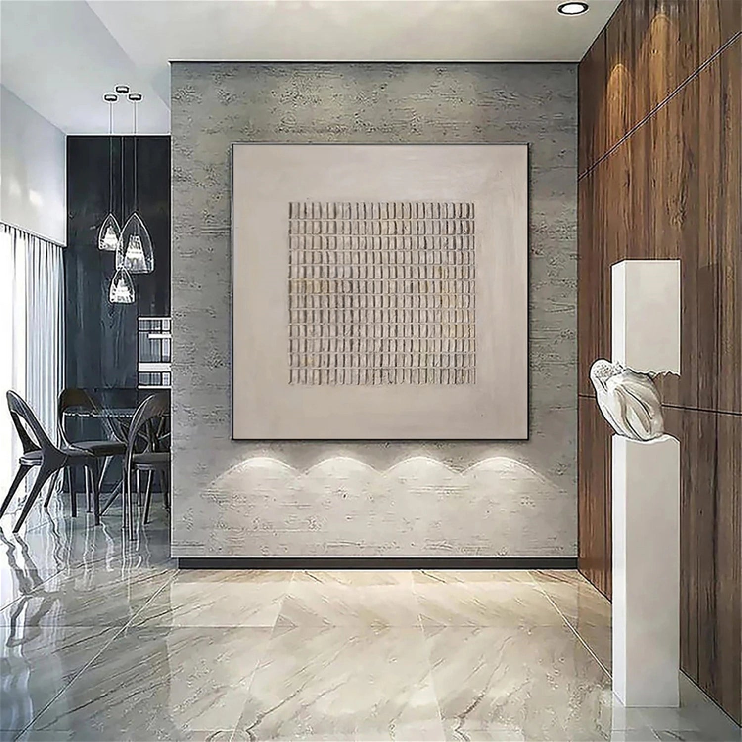 Wabi Sabi Textured Grid Art | Large Architectural Beige Painting #ZZ 117