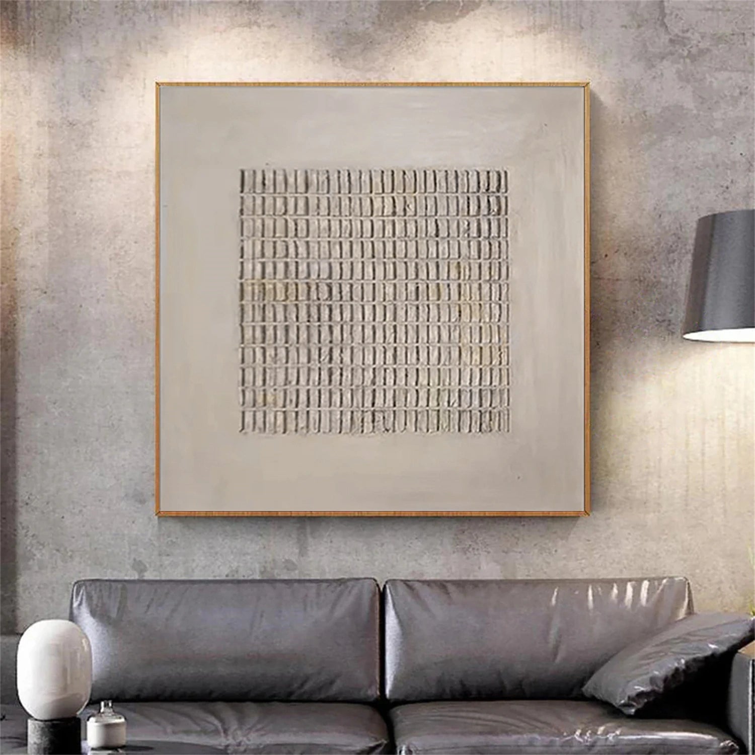 Wabi Sabi Textured Grid Art | Large Architectural Beige Painting #ZZ 117