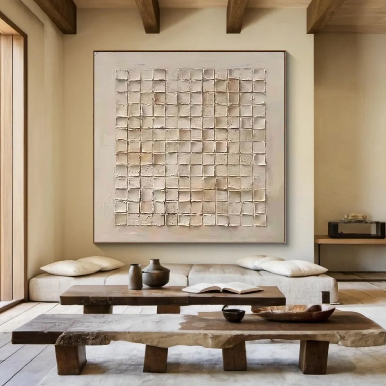 Textured Neutral Abstract Art | Geometric Block Pattern Painting #JJ 091