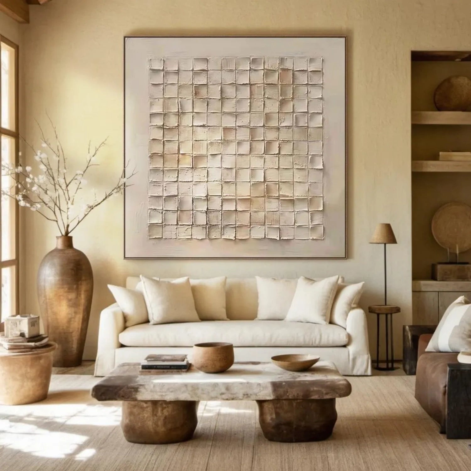 Textured Neutral Abstract Art | Geometric Block Pattern Painting #JJ 091