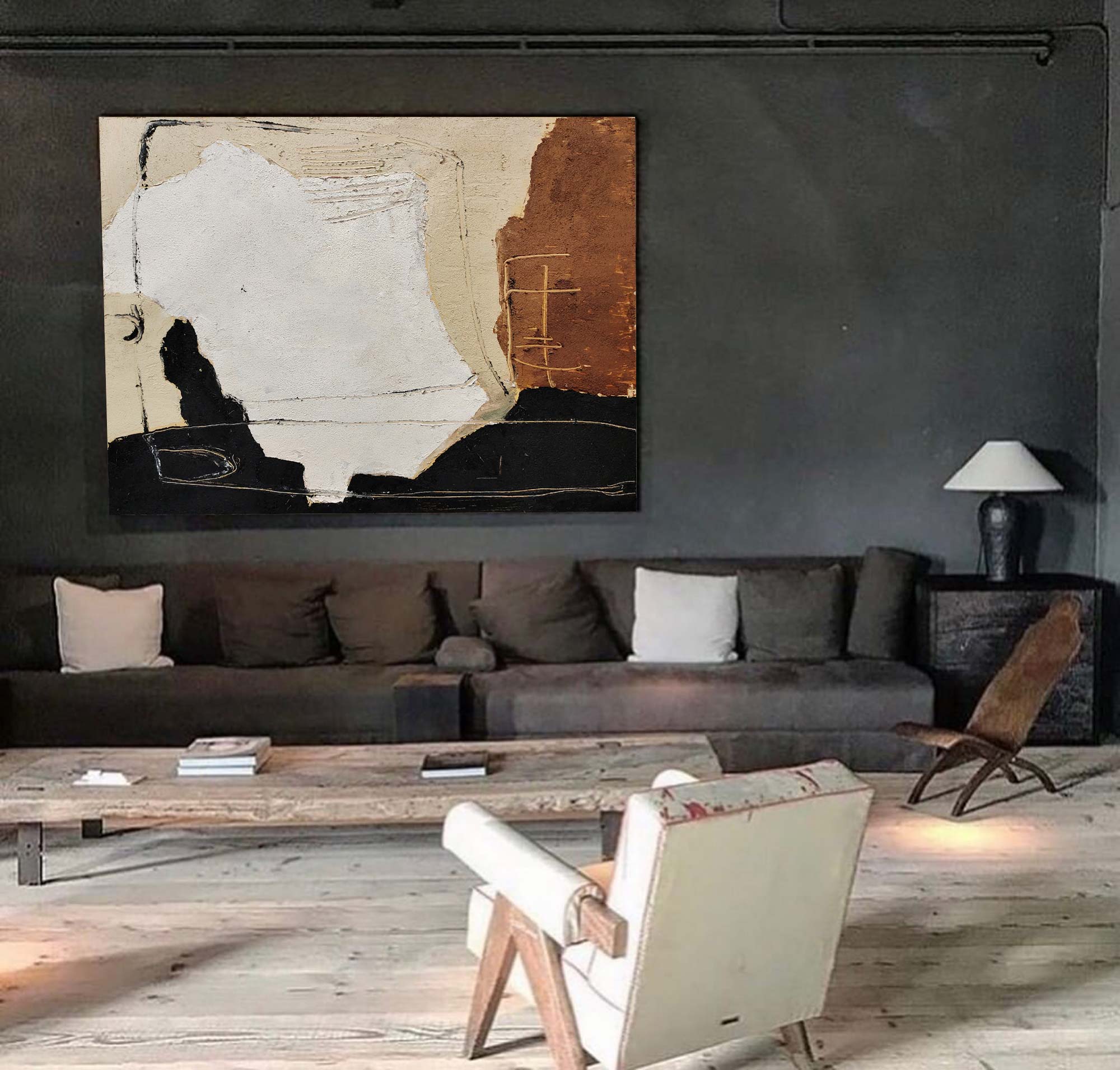 Large Black, White & Brown Abstract Canvas Art | Modern Decor #AA 314