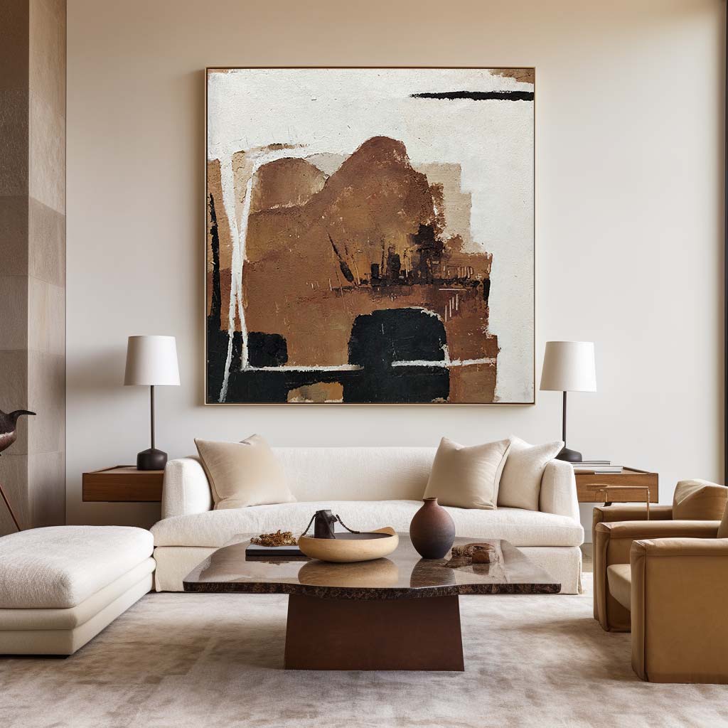 Textured Abstract Canvas Print | Rust & Cream Oil Art Style #AA 323