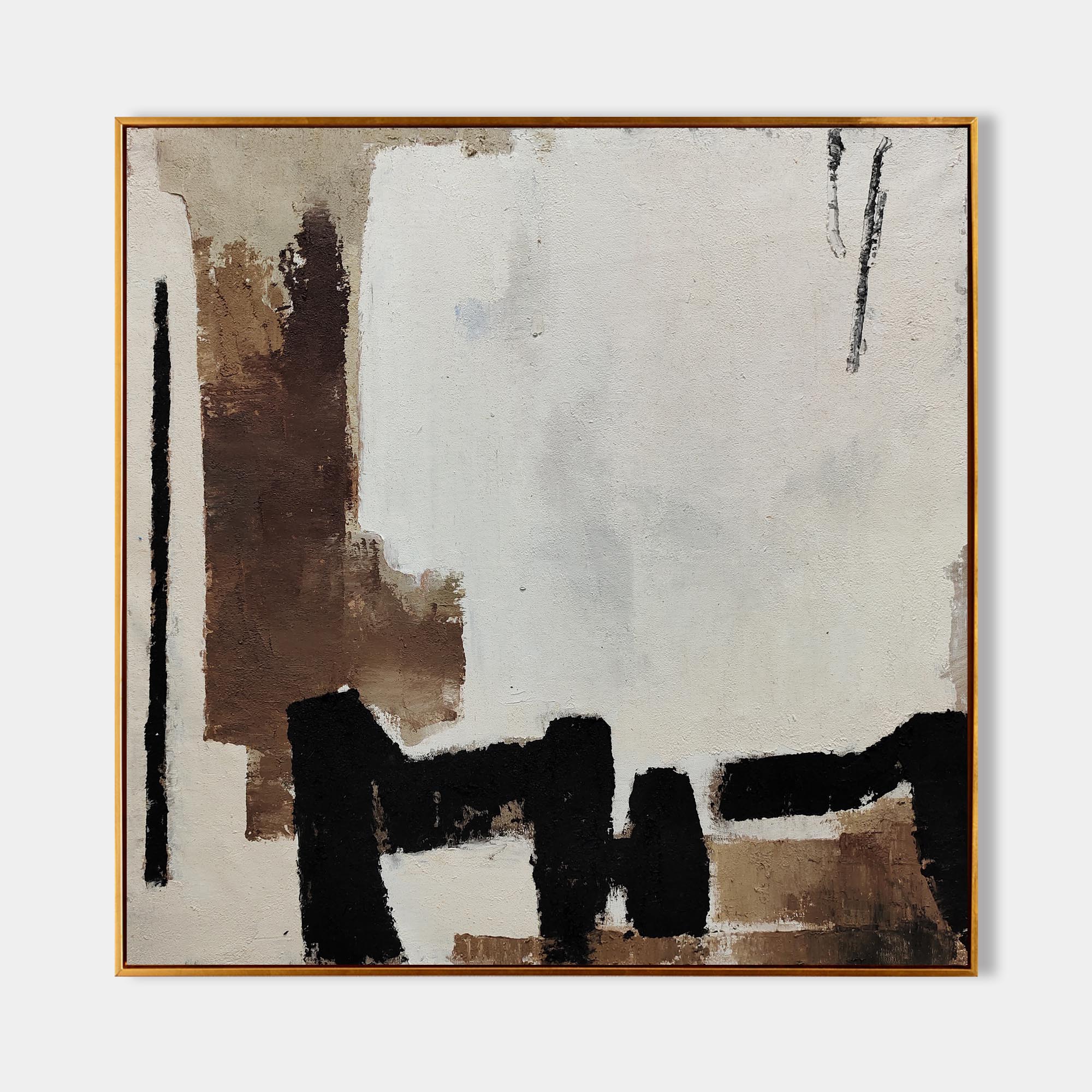 Beige, Black & Rust Abstract Canvas Art | Modern Square Print #AA 336