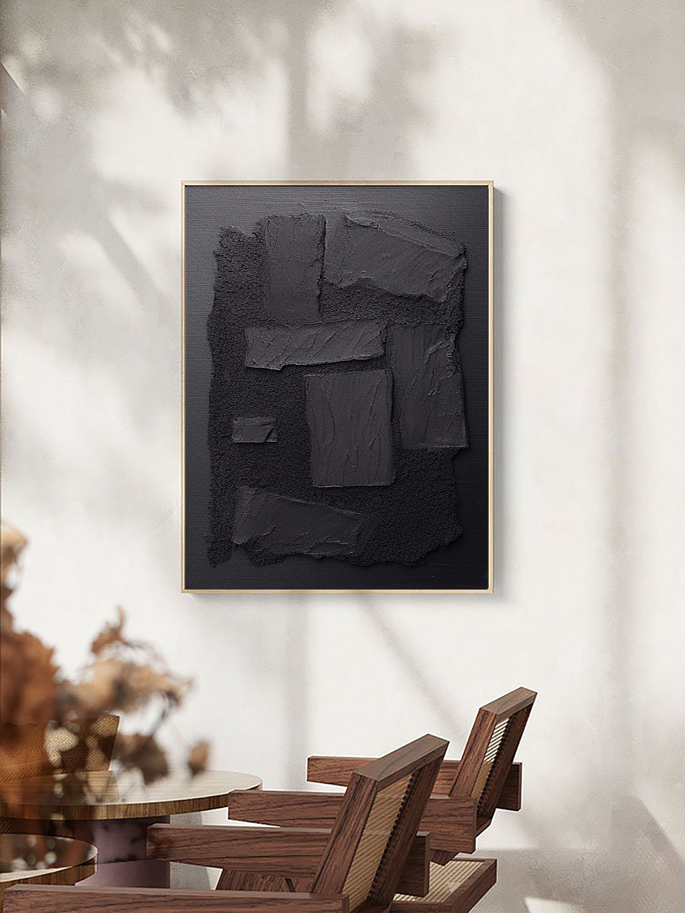 3D Textured Black Painting | Sculptural Abstract Wall Art Decor #JJ 093