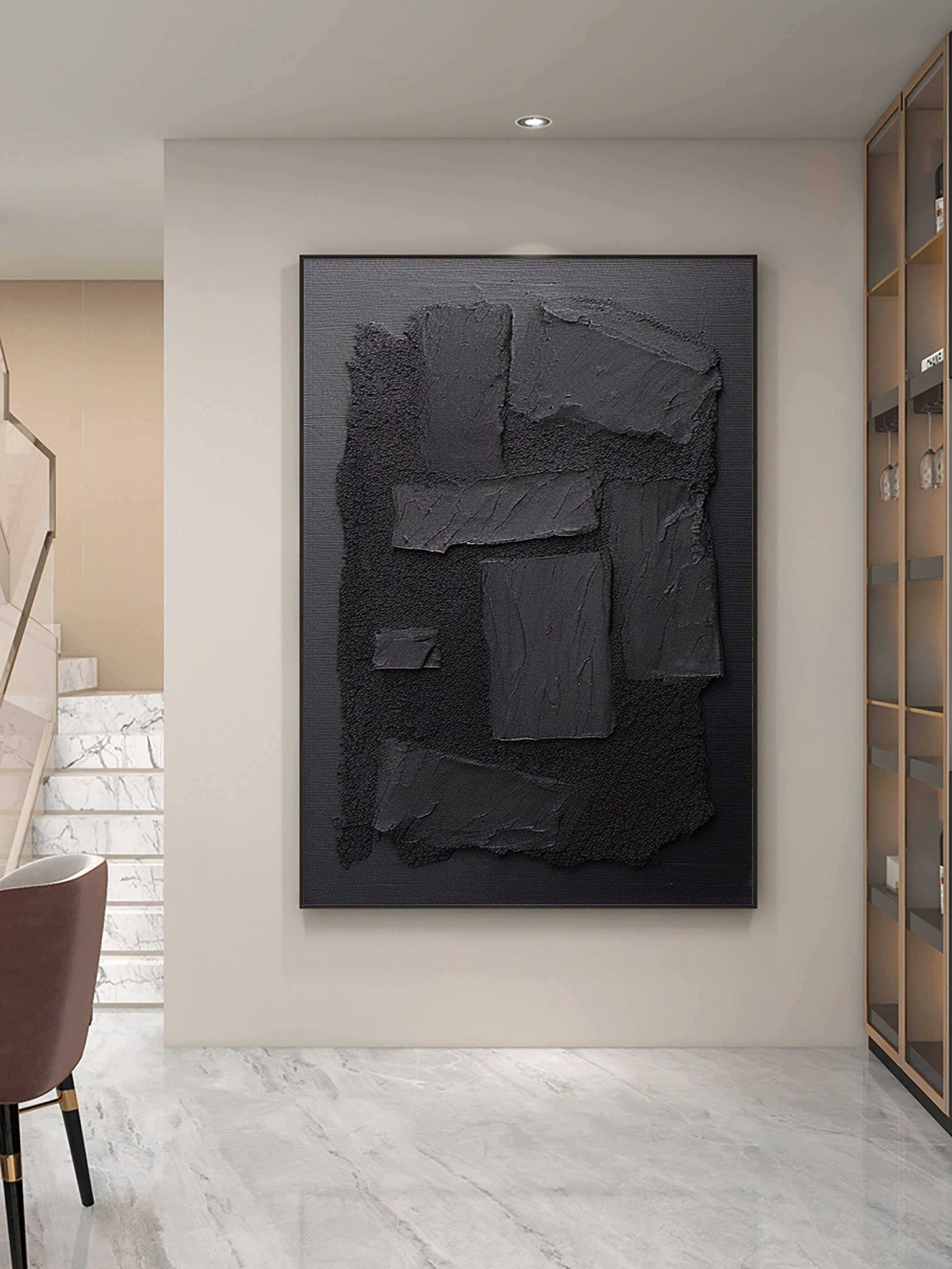 3D Textured Black Painting | Sculptural Abstract Wall Art Decor #JJ 093