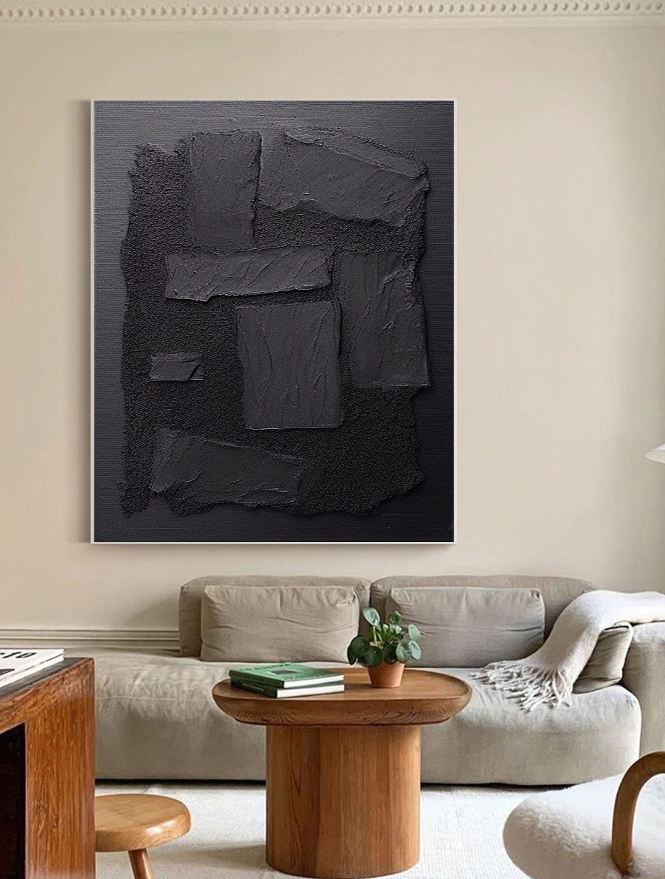3D Textured Black Painting | Sculptural Abstract Wall Art Decor #JJ 093