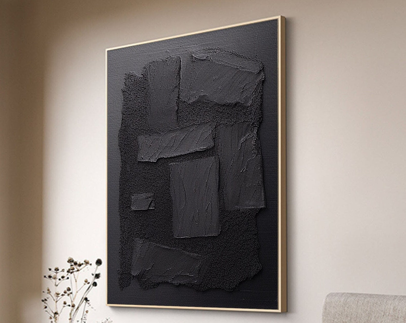 3D Textured Black Painting | Sculptural Abstract Wall Art Decor #JJ 093