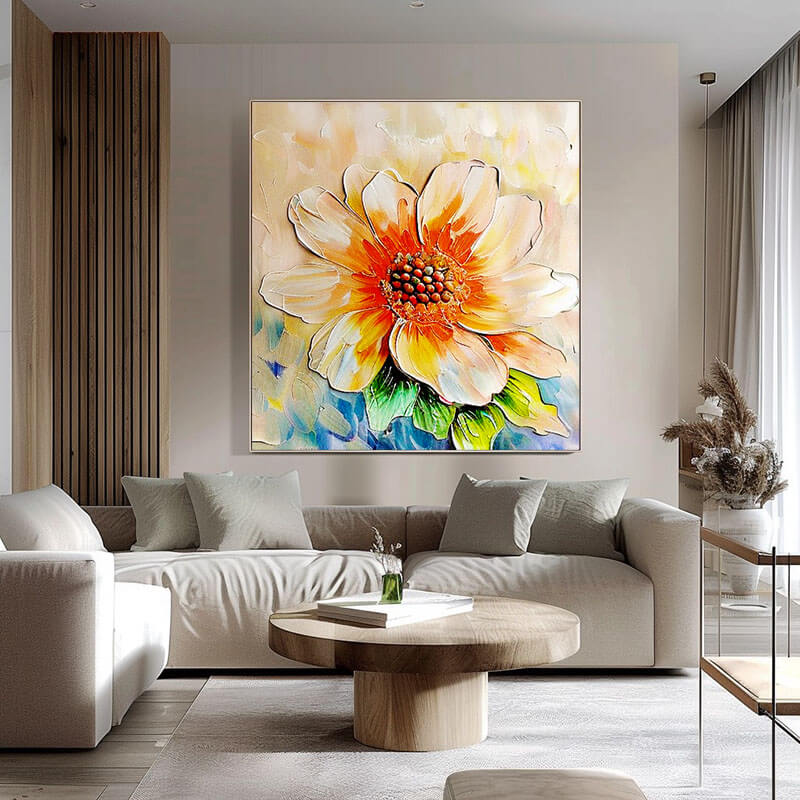 Textured Abstract Flower Painting | Large Square Canvas Art #ZZ 224
