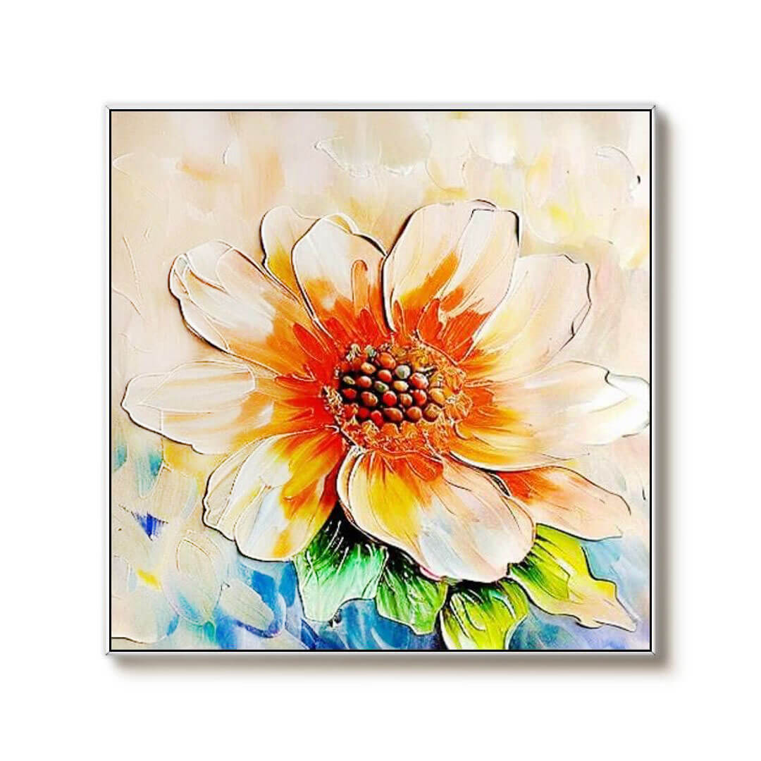 Textured Abstract Flower Painting | Large Square Canvas Art #ZZ 224