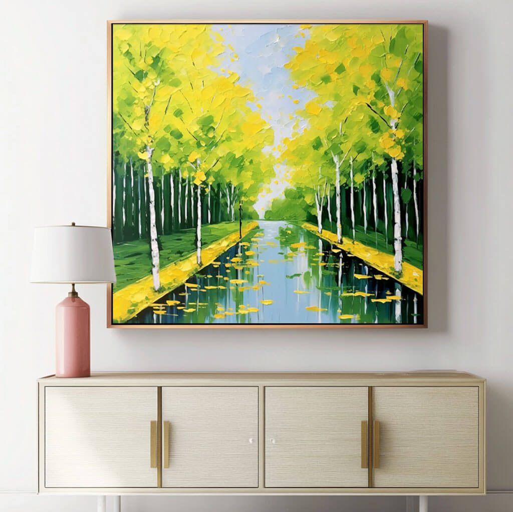 Vibrant Yellow & Green Birch Tree Canvas Art | Colorful Decor #AA 316