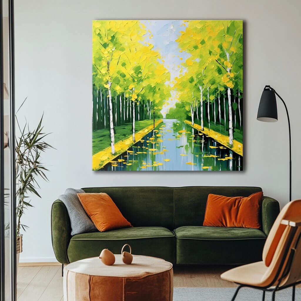 Vibrant Yellow & Green Birch Tree Canvas Art | Colorful Decor #AA 316