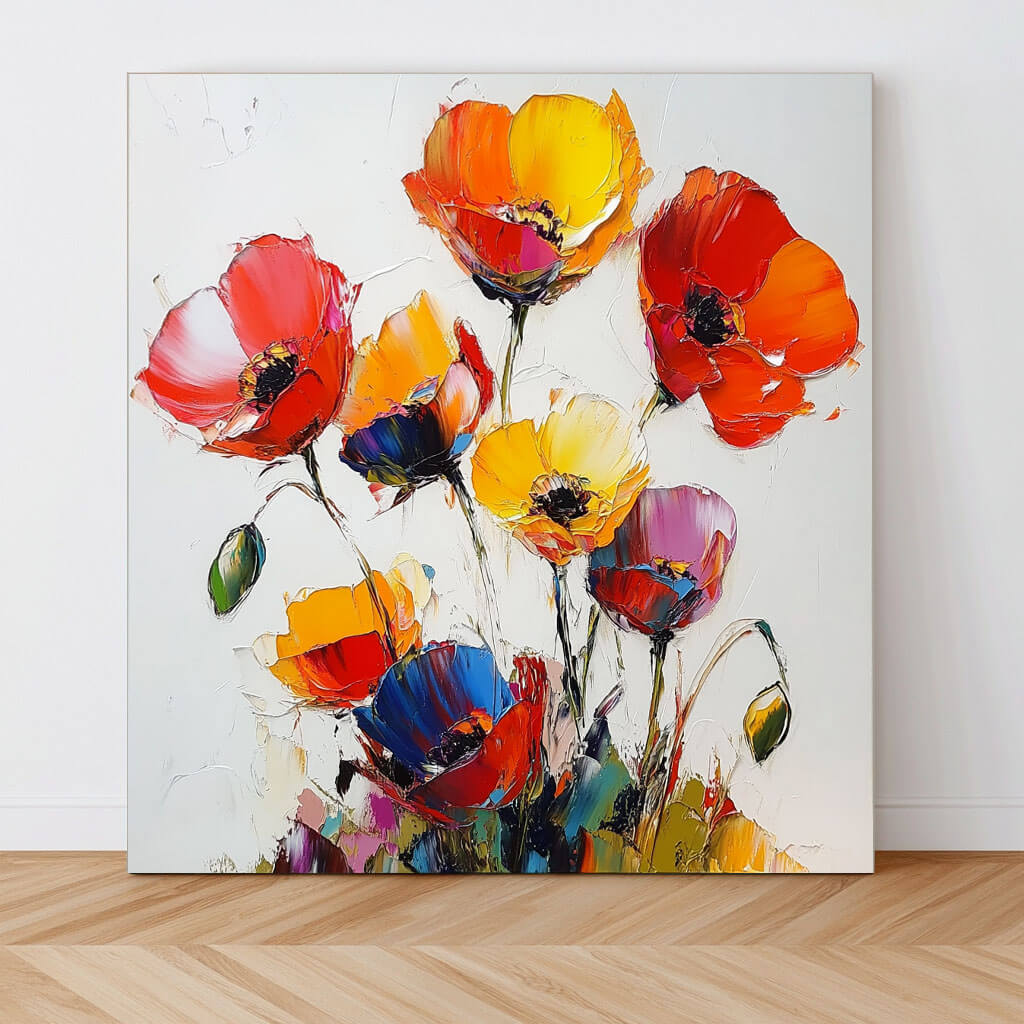 Heavy Texture Poppy Painting | Palette Knife Floral Art #AA 259